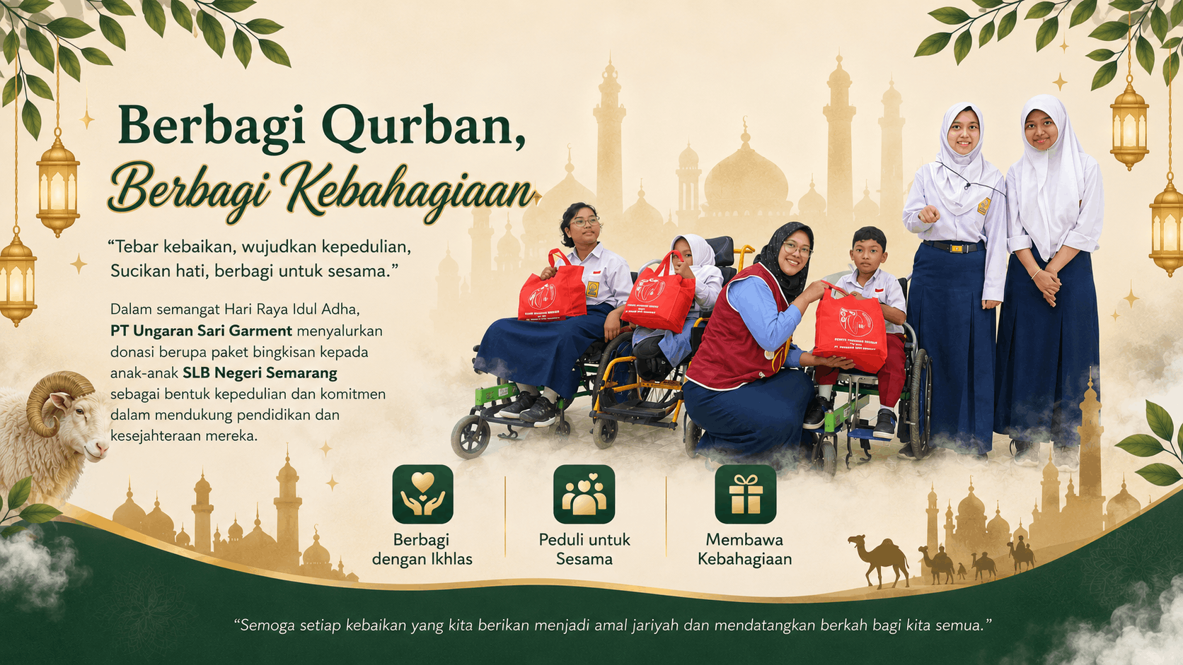 PT Ungaran Sari Garments Bersama Universitas STEKOM dan Toploker.com Gelar Perayaan Idul Adha Bersama Siswa Siswi SLB Negeri Semarang
