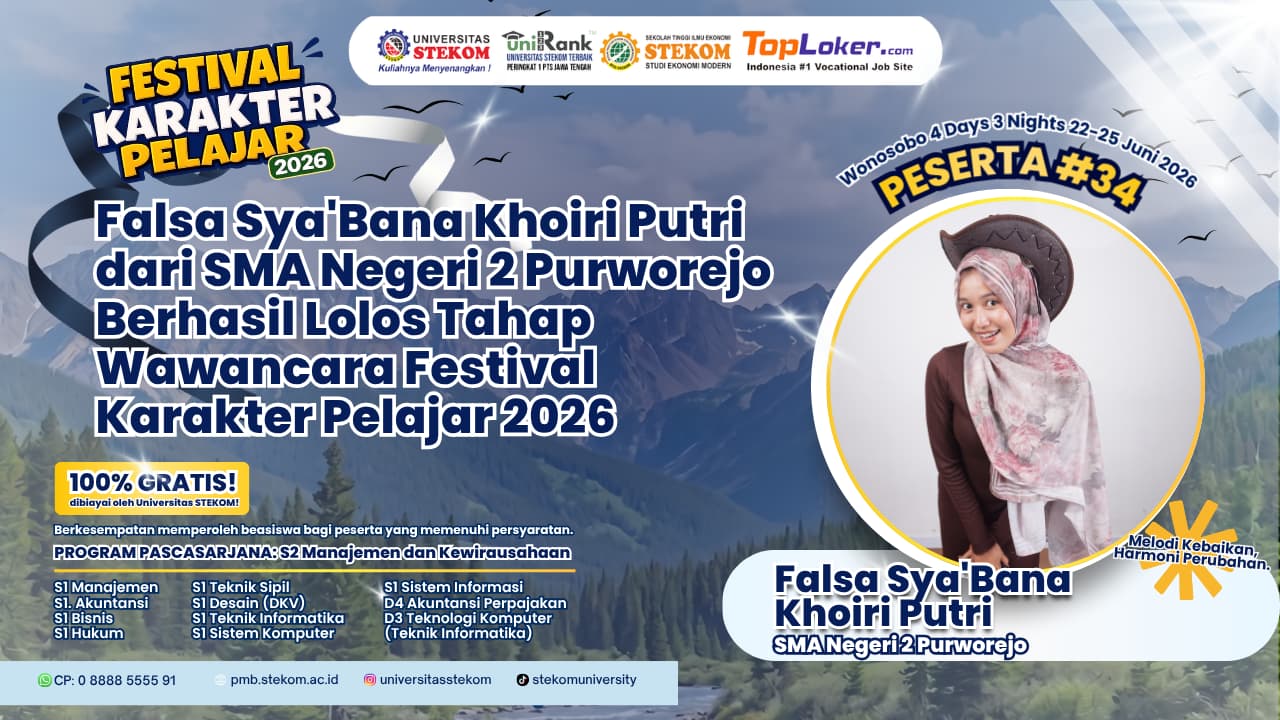 SMA Negeri 2 Purworejo Kembali Berprestasi, Falsa Sya'Bana Khoiri Putri Lolos Tahap Wawancara Festival Karakter Pelajar 2026