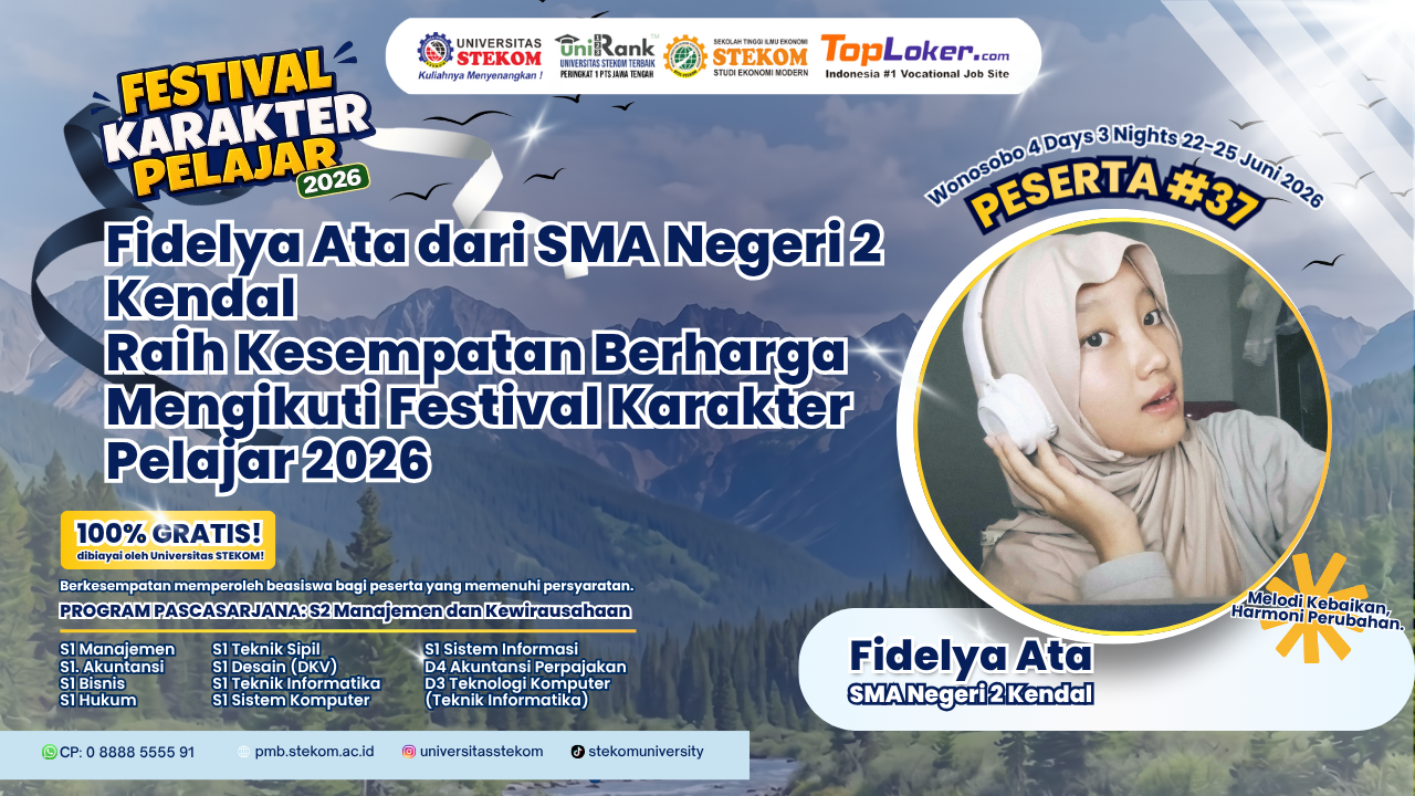 Fidelya Ata dari SMA Negeri 2 Kendal Raih Kesempatan Berharga Mengikuti Festival Karakter Pelajar 2026