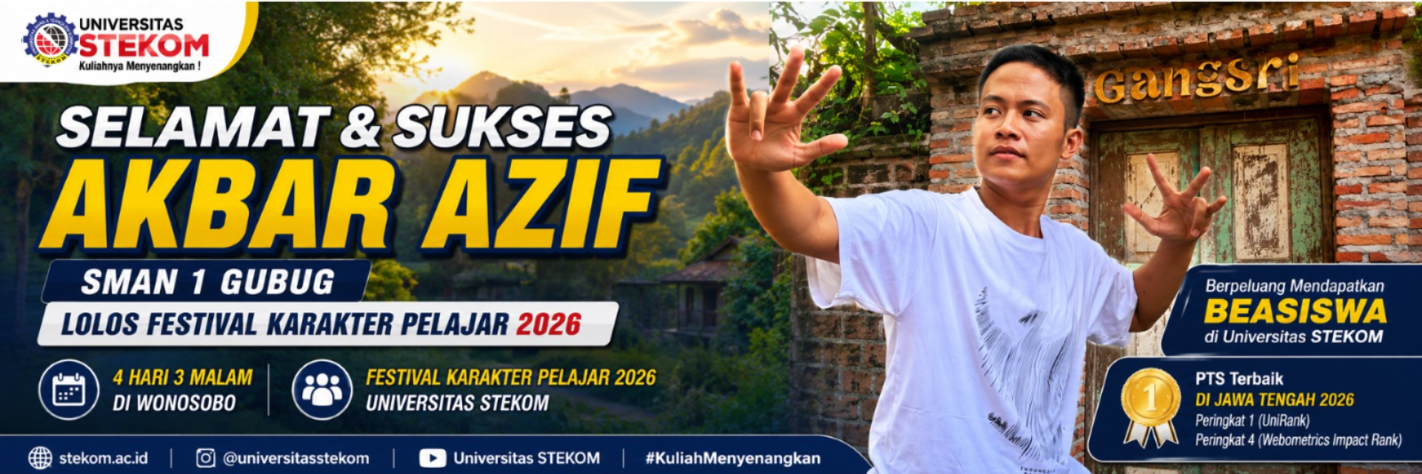 Akbar Azif, Pelajar SMAN 1 Gubug, Lolos Festival Karakter Pelajar 2026 Universitas STEKOM