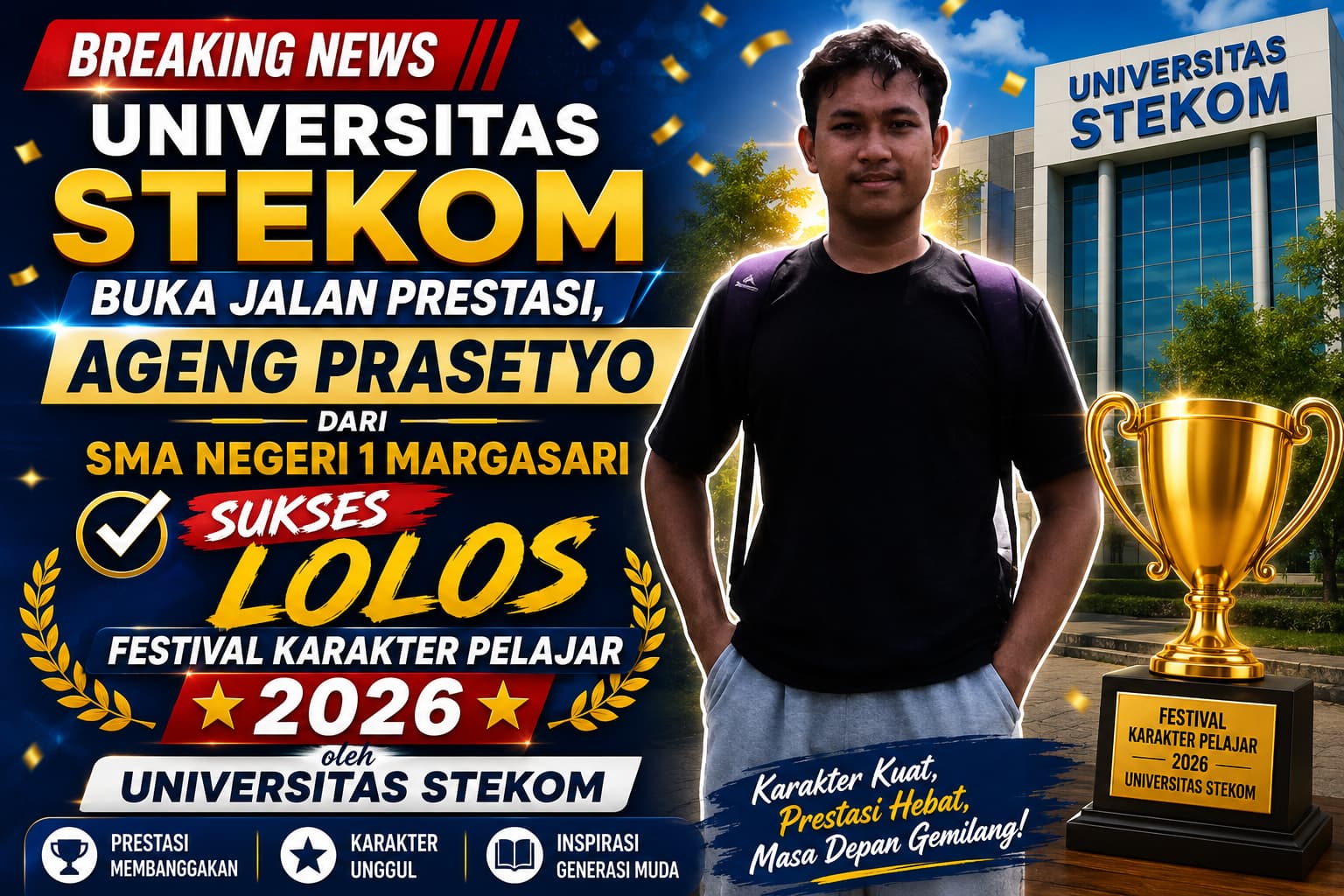 Universitas STEKOM Buka Jalan Prestasi, Ageng Prasetyo dari SMA Negeri 1 Margasari Sukses Lolos Festival Karakter Pelajar 2026