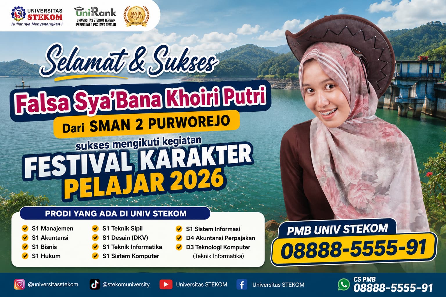 Falsa Sya'Bana Khoiri Putri dari SMAN 2 Purworejo Terpilih Mengikuti Festival Karakter Pelajar Universitas STEKOM 2026