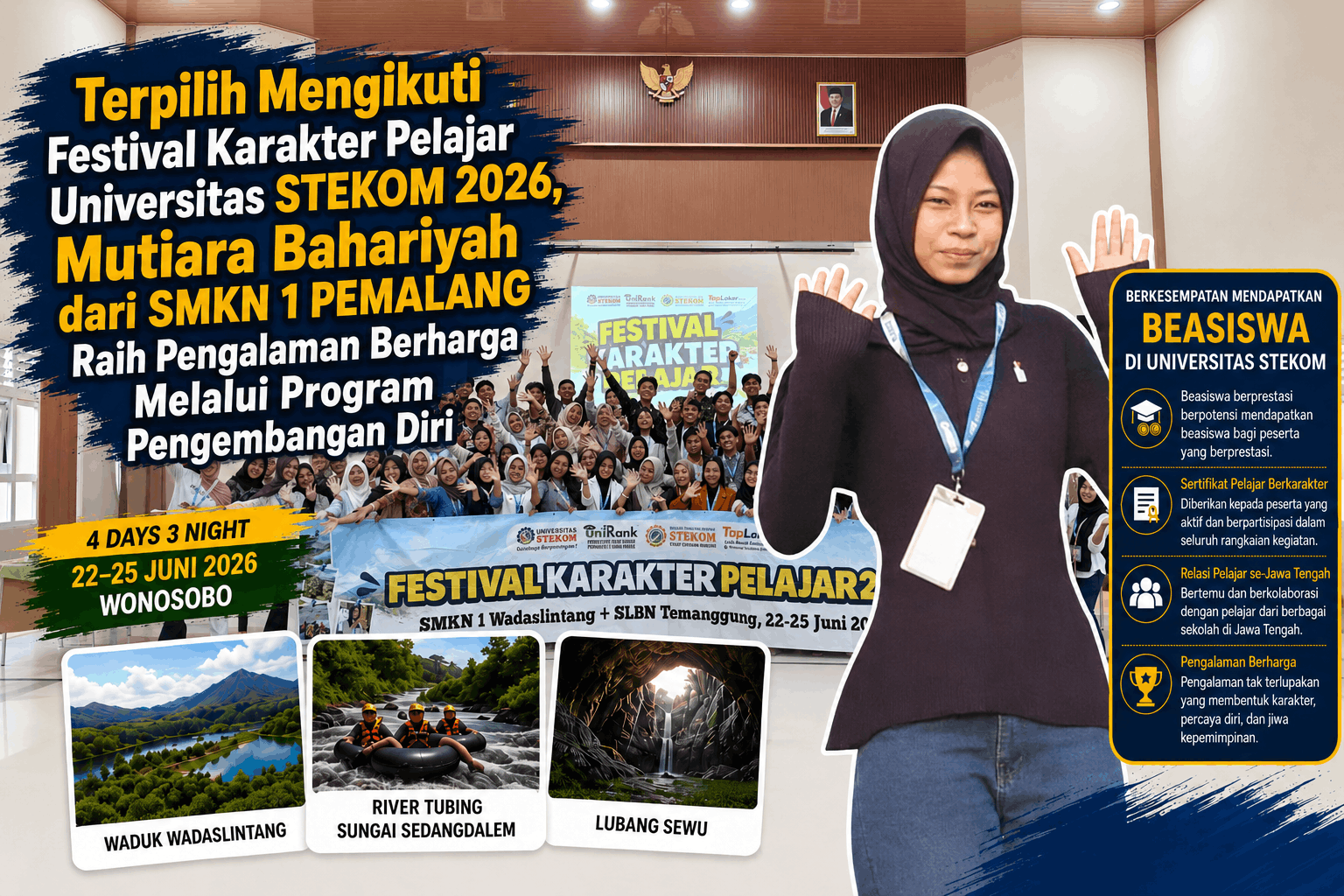 Terpilih Mengikuti Festival Karakter Pelajar Universitas STEKOM 2026, Mutiara Bahariyah dari SMK Negeri 1 Pemalang Raih Pengalaman Berharga Melalui Program Pengembangan Diri