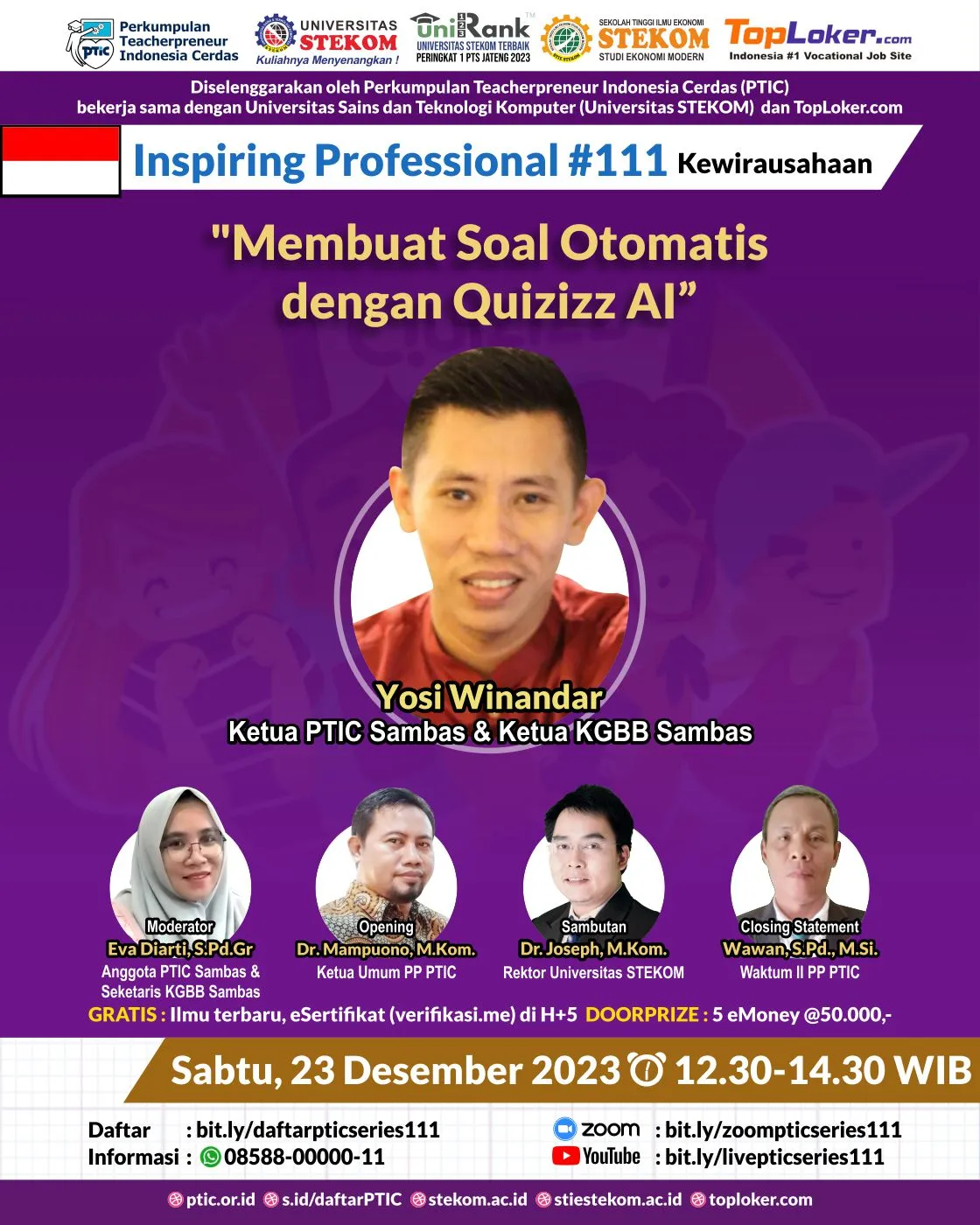Webinar PTIC INSPIRING PROFESSIONAL #SERIES 111 : Membuat Soal Otomatis dengan Quizizz AI