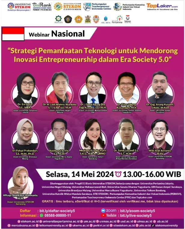 WEBINAR NASIONAL : Strategi Pemanfaatan Teknologi untuk Mendorong Inovasi Entrepreneurship dalam Era Society 5.0