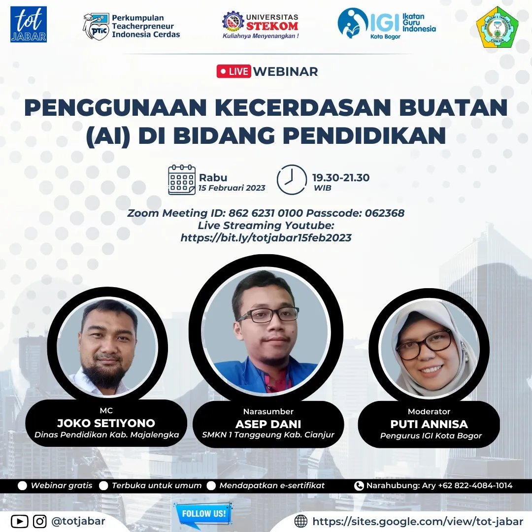 TOT Jabar "PENGGUNAAN KECERDASAN BUATAN (AI) DI BIDANG PENDIDIKAN "