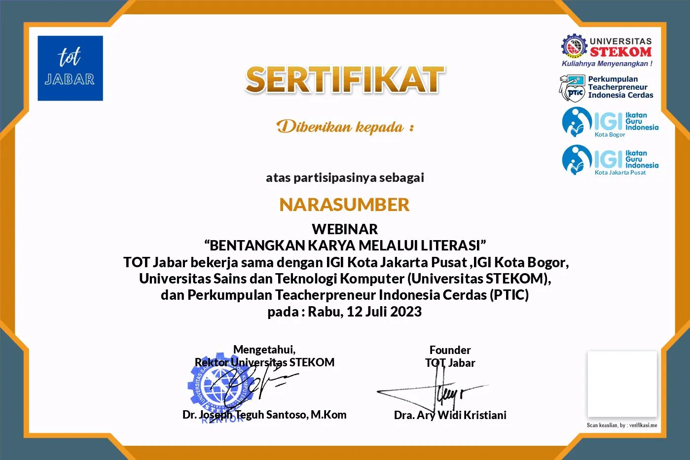 TOT Jabar BENTANGKAN KARYA MELALUI LITERASI