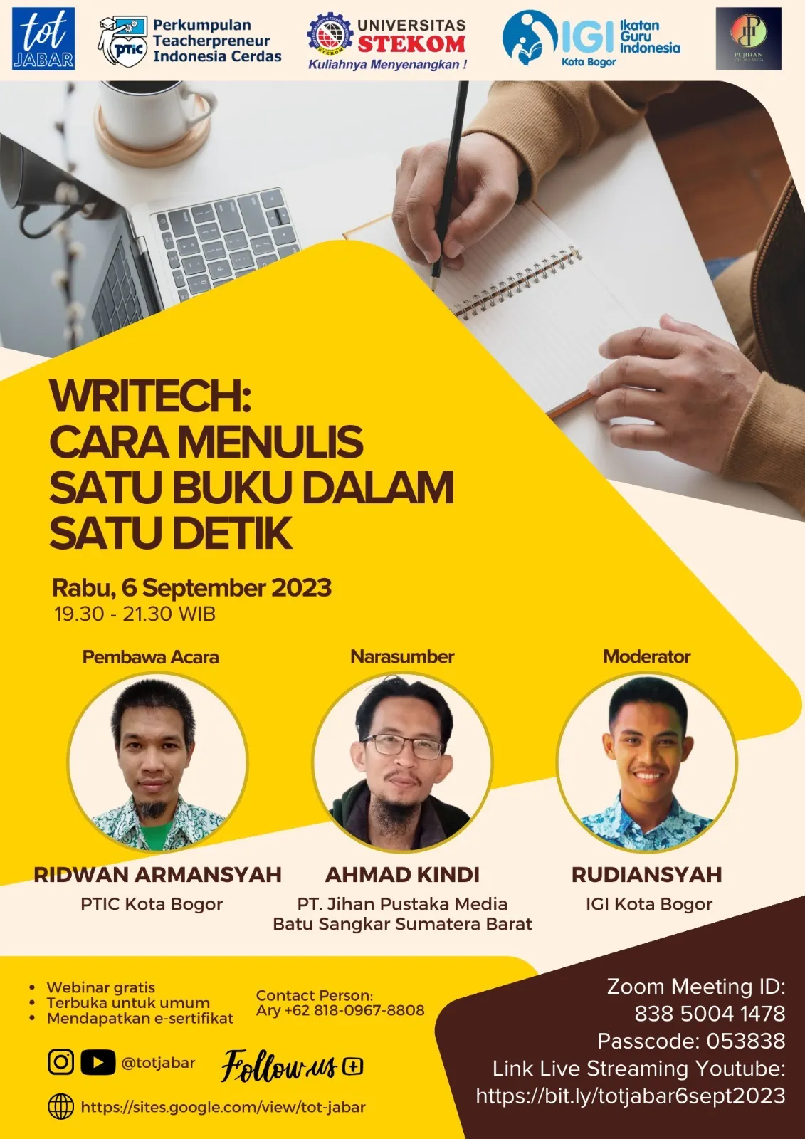 TOT Jabar : WRITECH: Cara Menulis Satu Buku dalam Satu Detik