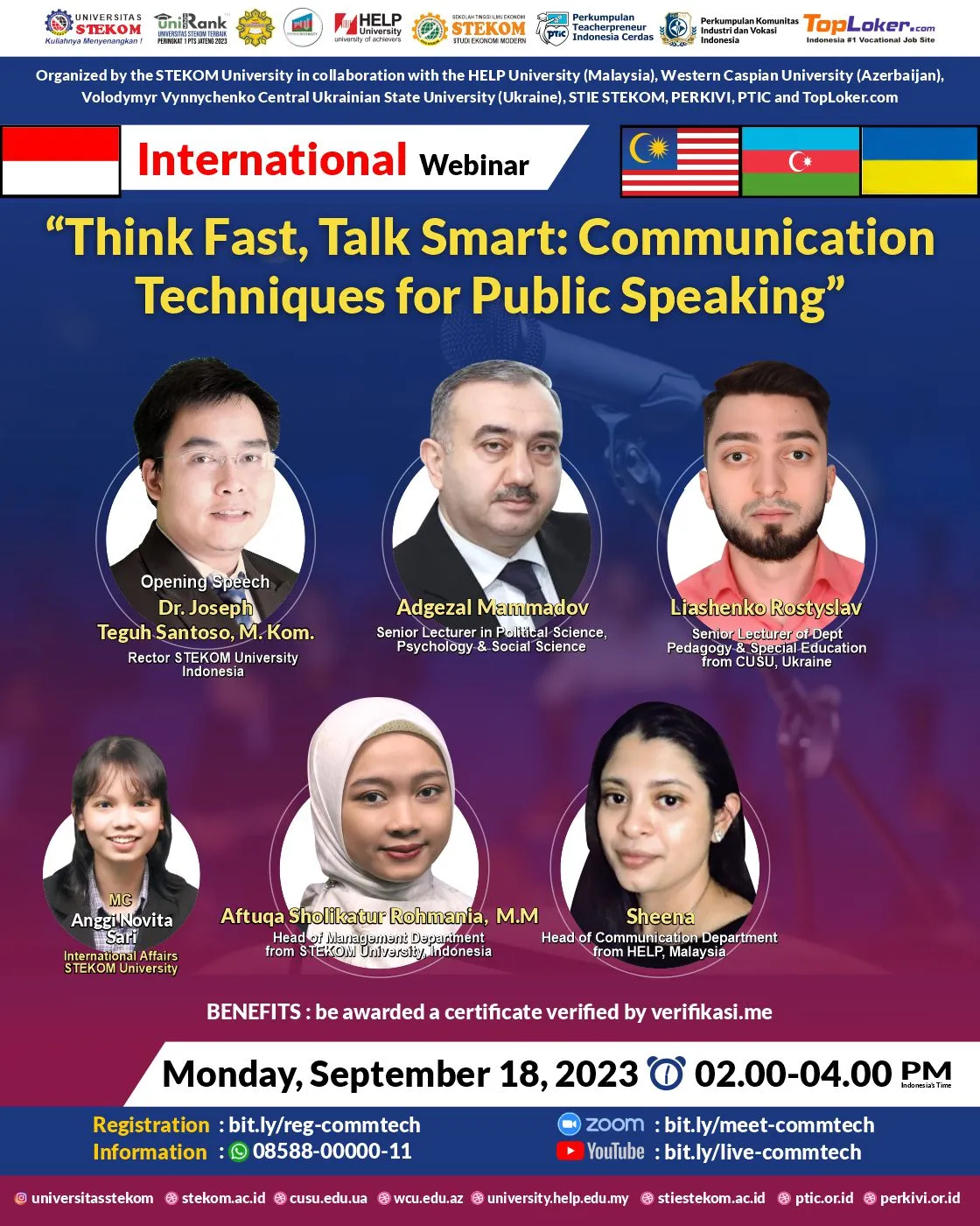 INTERNATIONAL WEBINAR : Think Fast, Talk Smart: Communication Techniques for Public Speaking