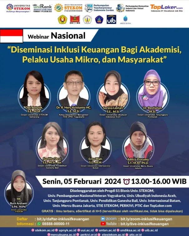 WEBINAR NASIONAL : Diseminasi Inklusi Keuangan Bagi Akademisi, Pelaku Usaha Mikro, dan Masyarakat