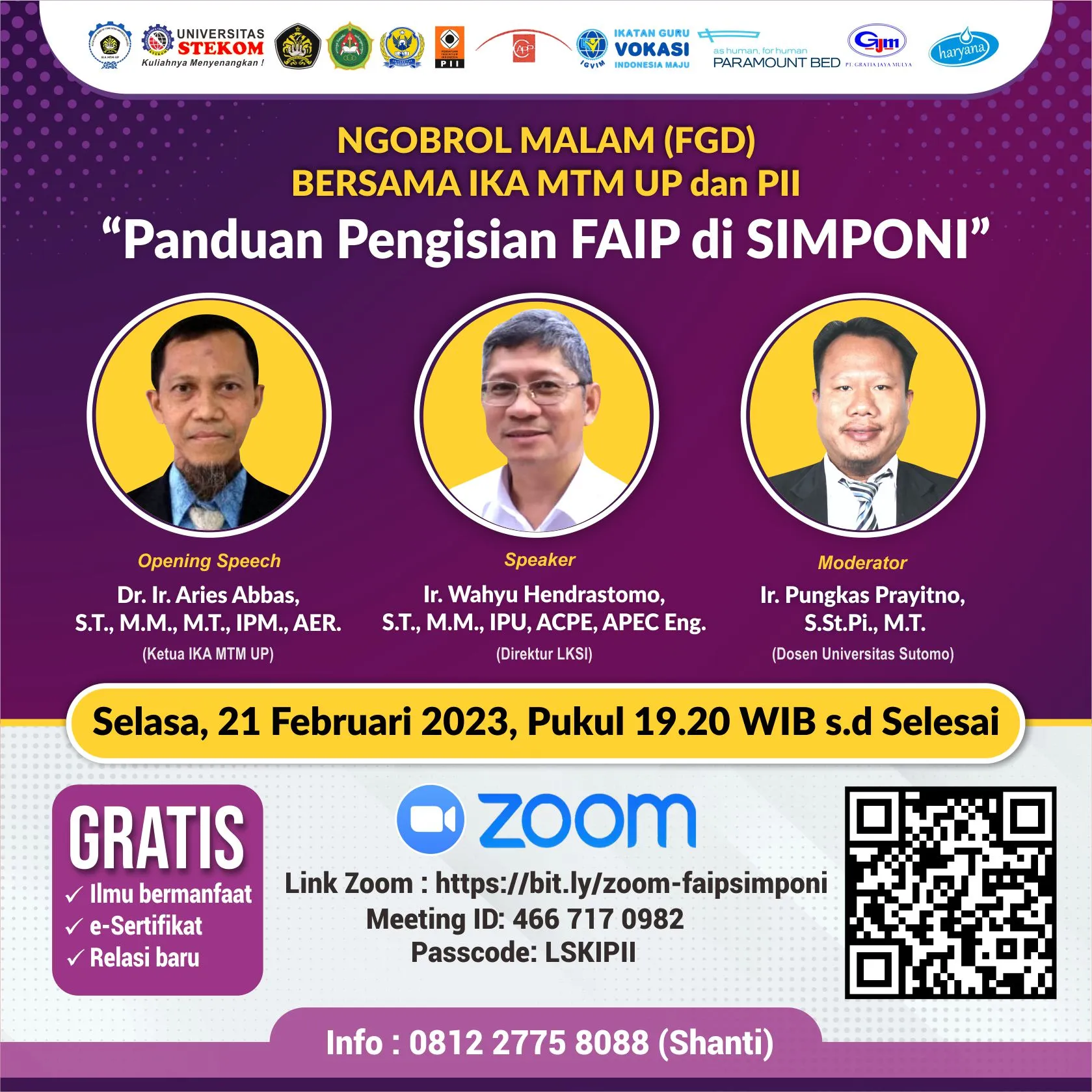 NGOBROL MALAM (FGD) Bersama IKA MTM UP dan PII "Panduan Pengisian FAIP di SIMPONI"