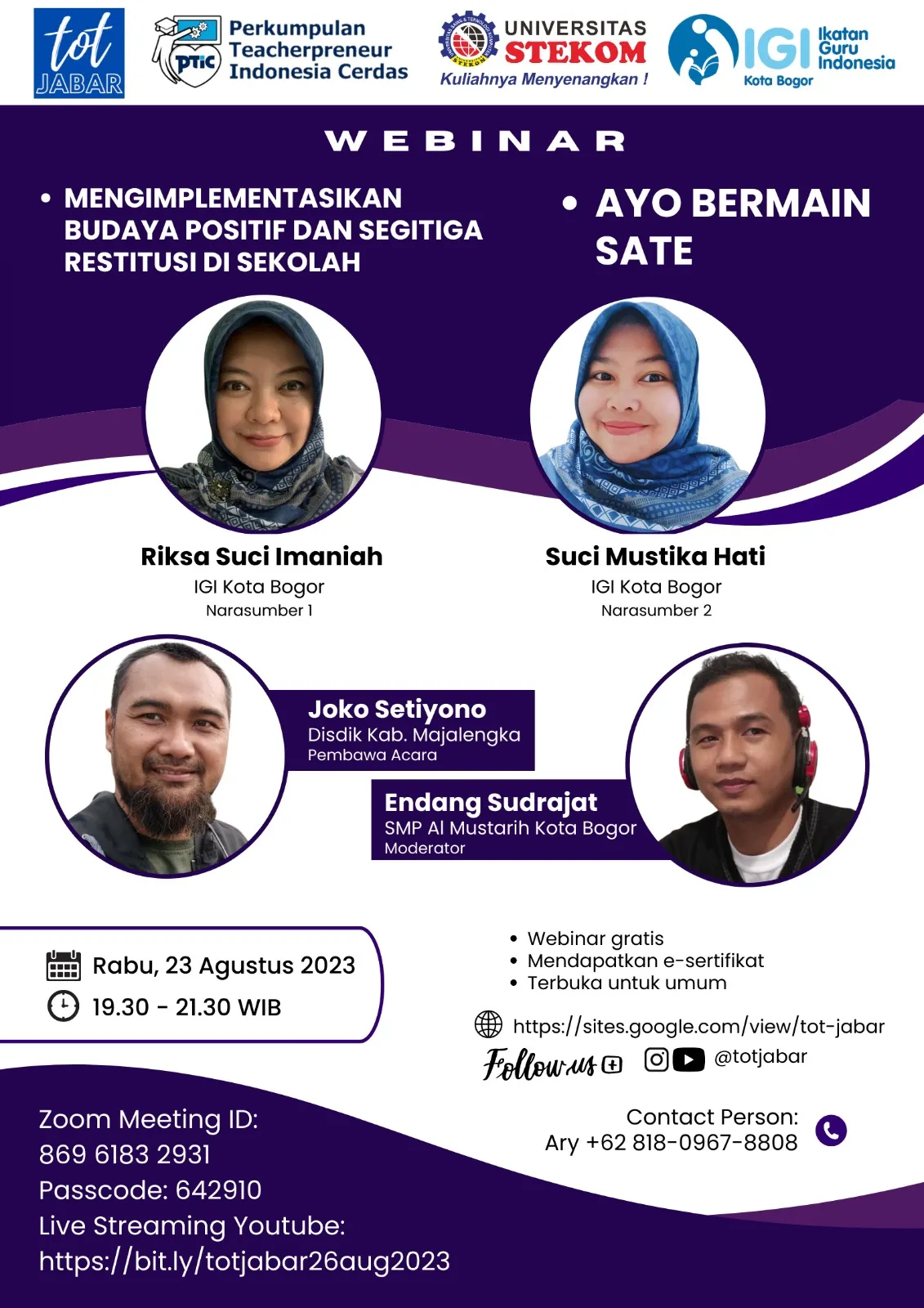 TOT Jabar : Mengimplementasikan Budaya Positif dan Segitiga Restitusi di Sekolah dan Ayo Bermain Sate