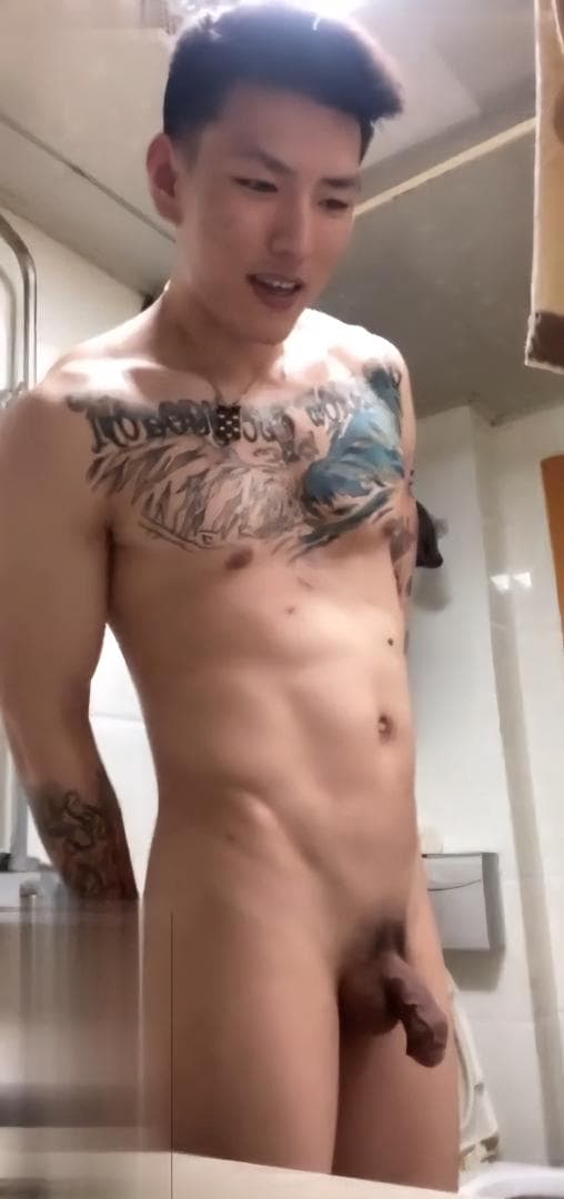 porn gay Hot Chinese tattooed boy is stroking a big cock