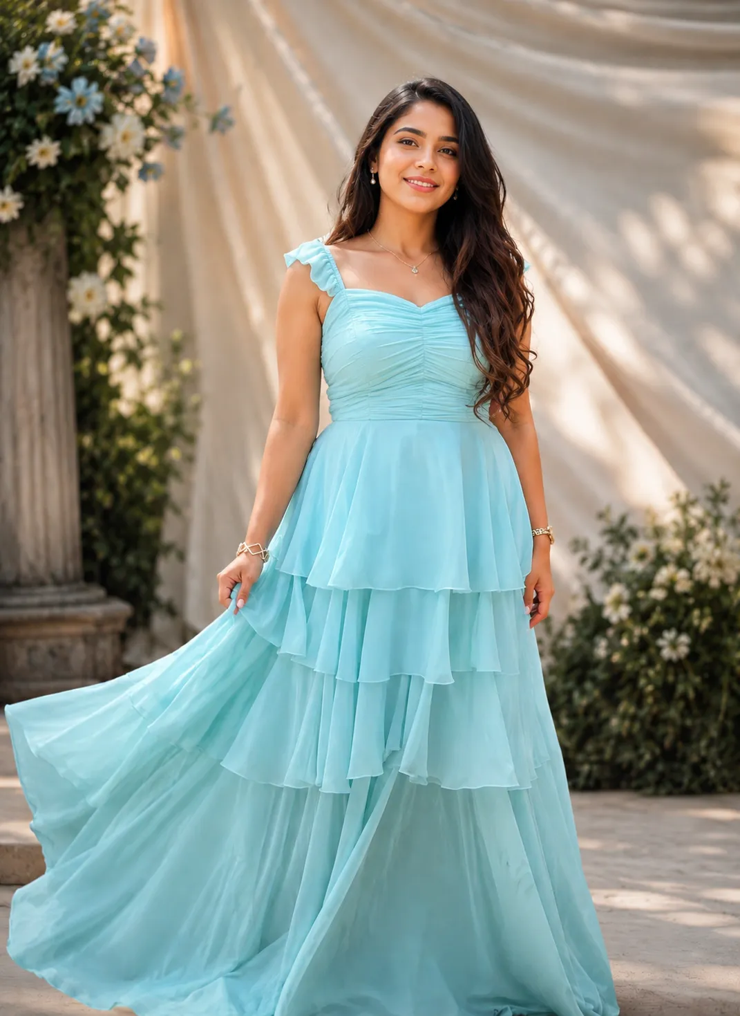 Blue 3 Tier Georgette Dress 