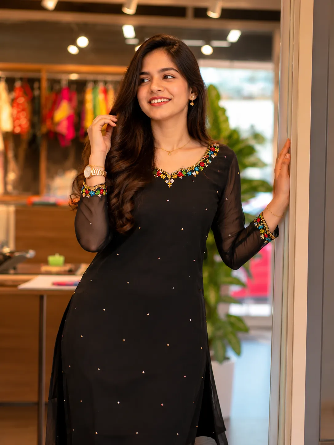 Black Hand Embroidered Kurtha