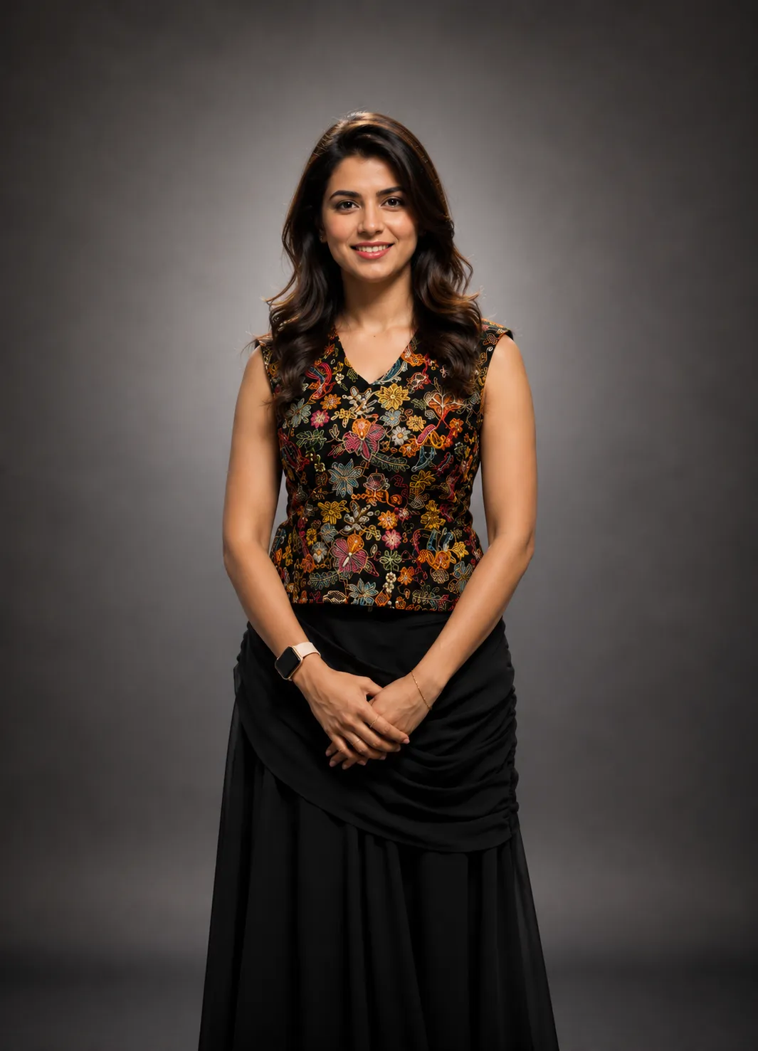 Black Peplum top with Drape skirt