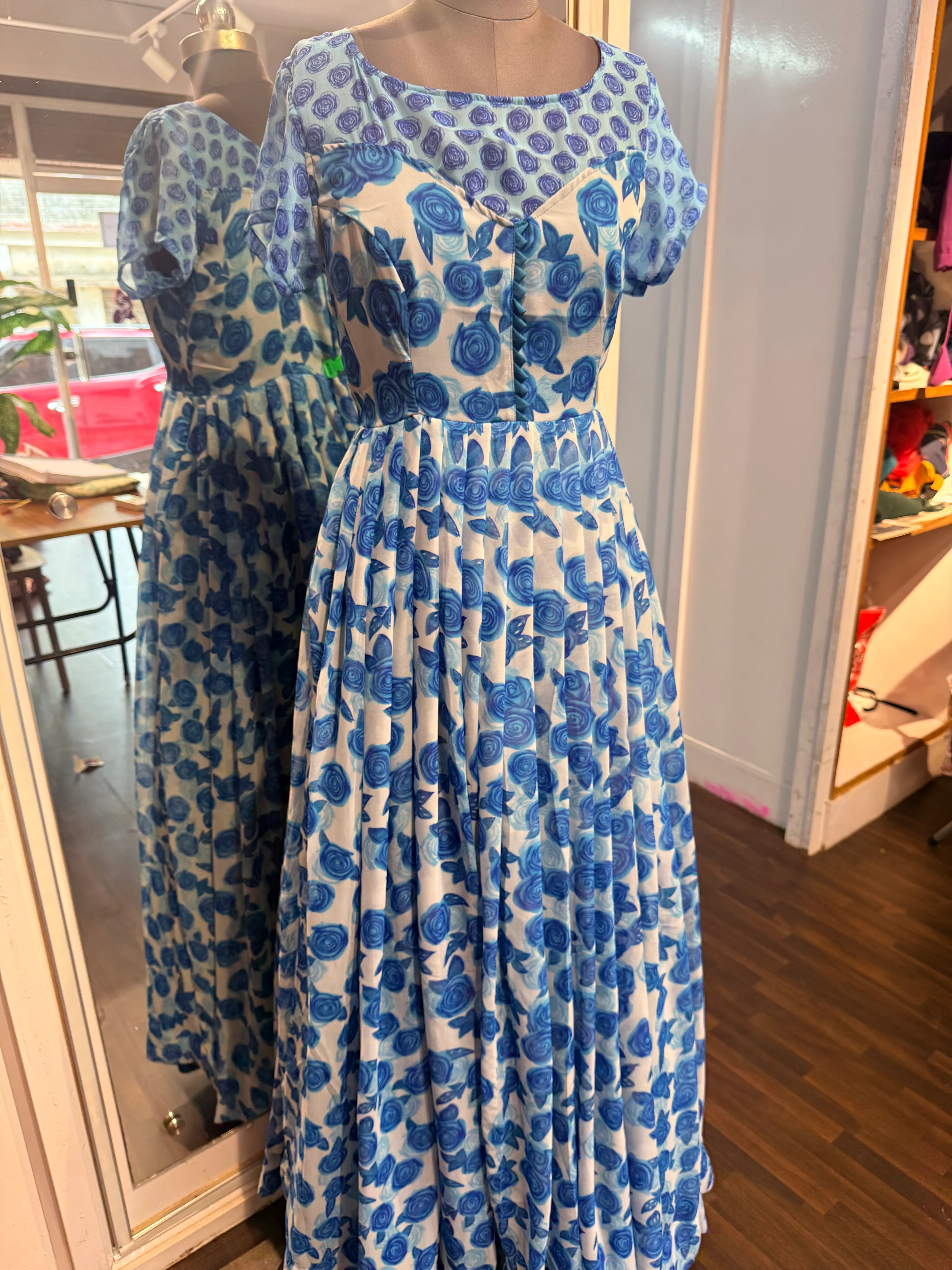 Blue white georgette dress