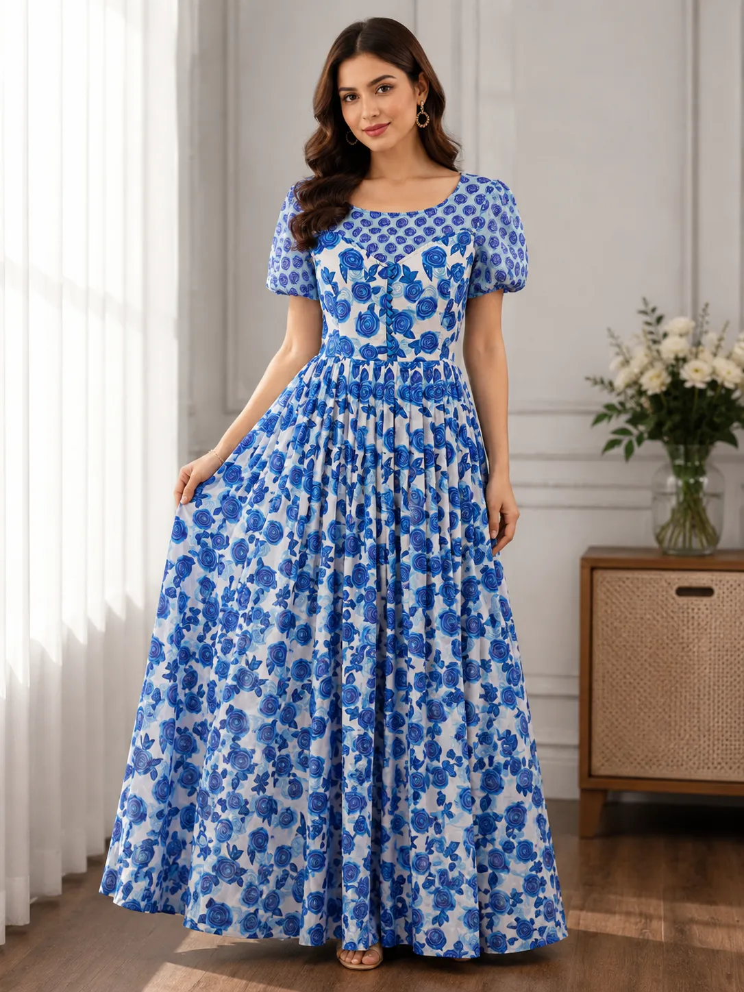 Blue white georgette dress