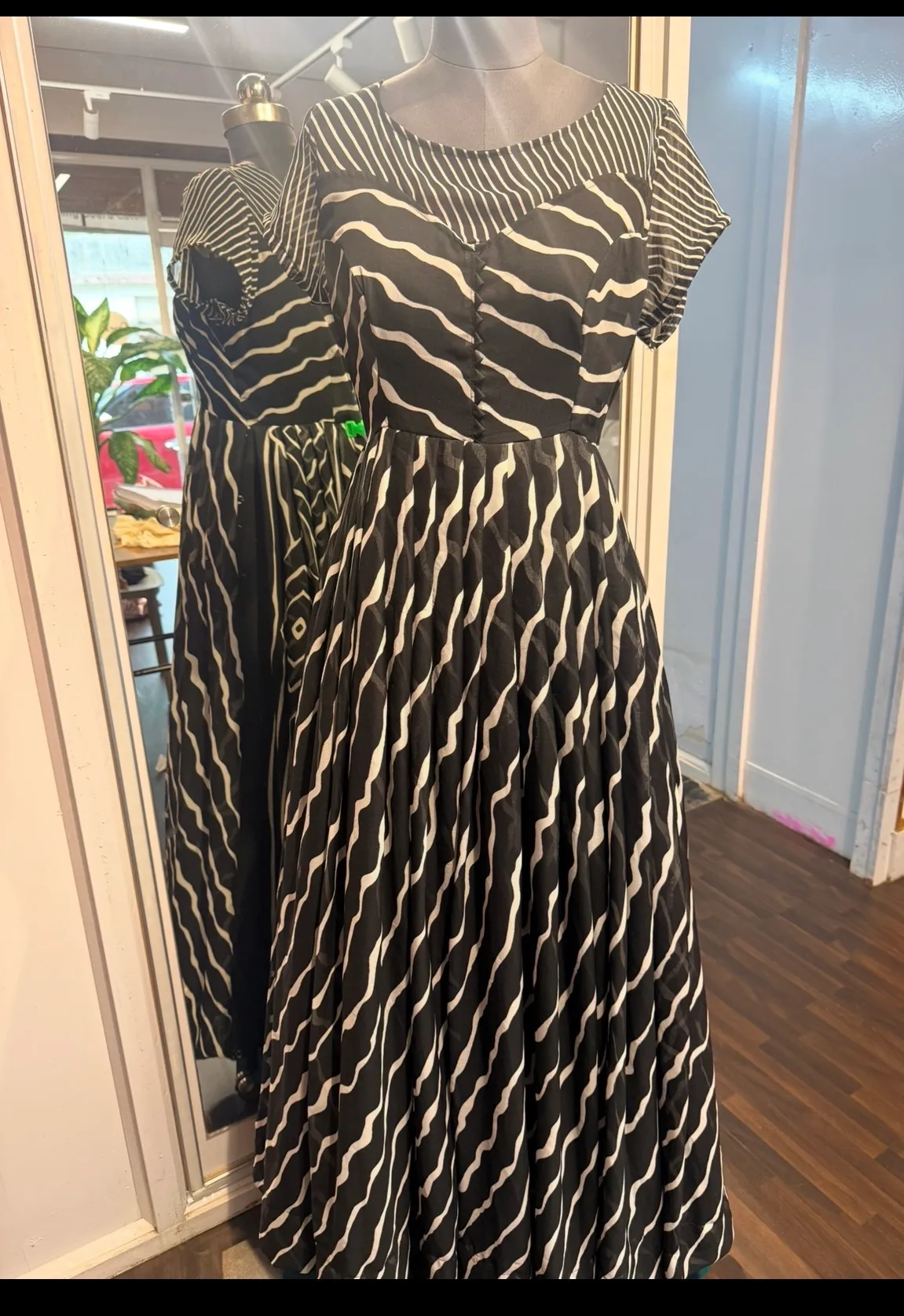 Black Georgette Gathered Dress