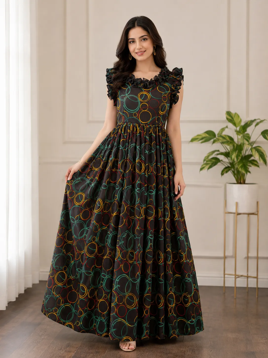 Black multi-coloured Sleeveless Dress