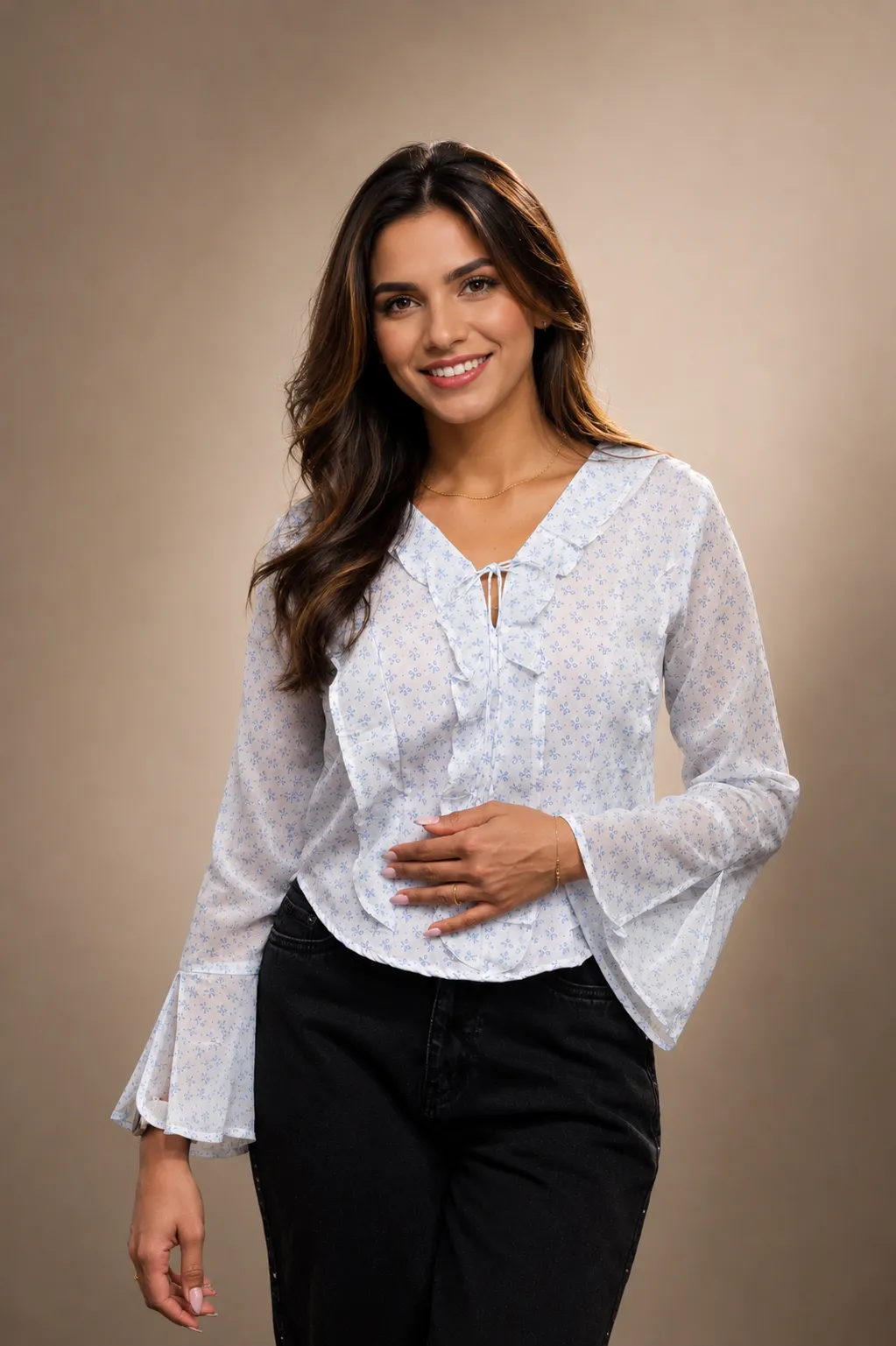 Blue Bow Ruffle Top