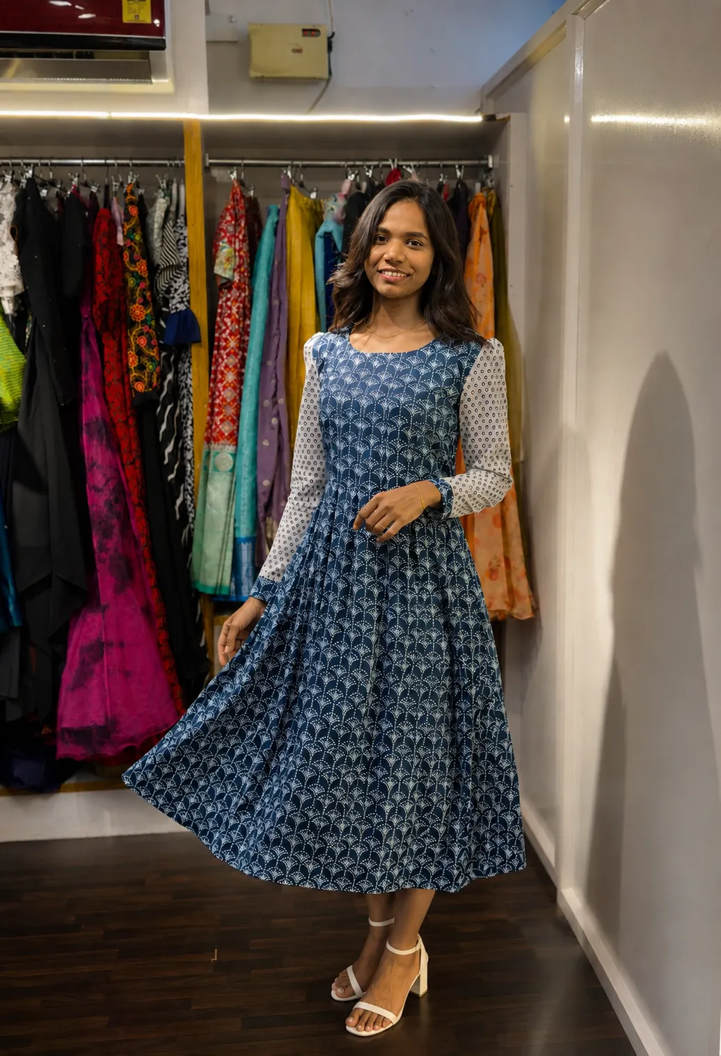 Indigo Cotton Dress Full sleeves