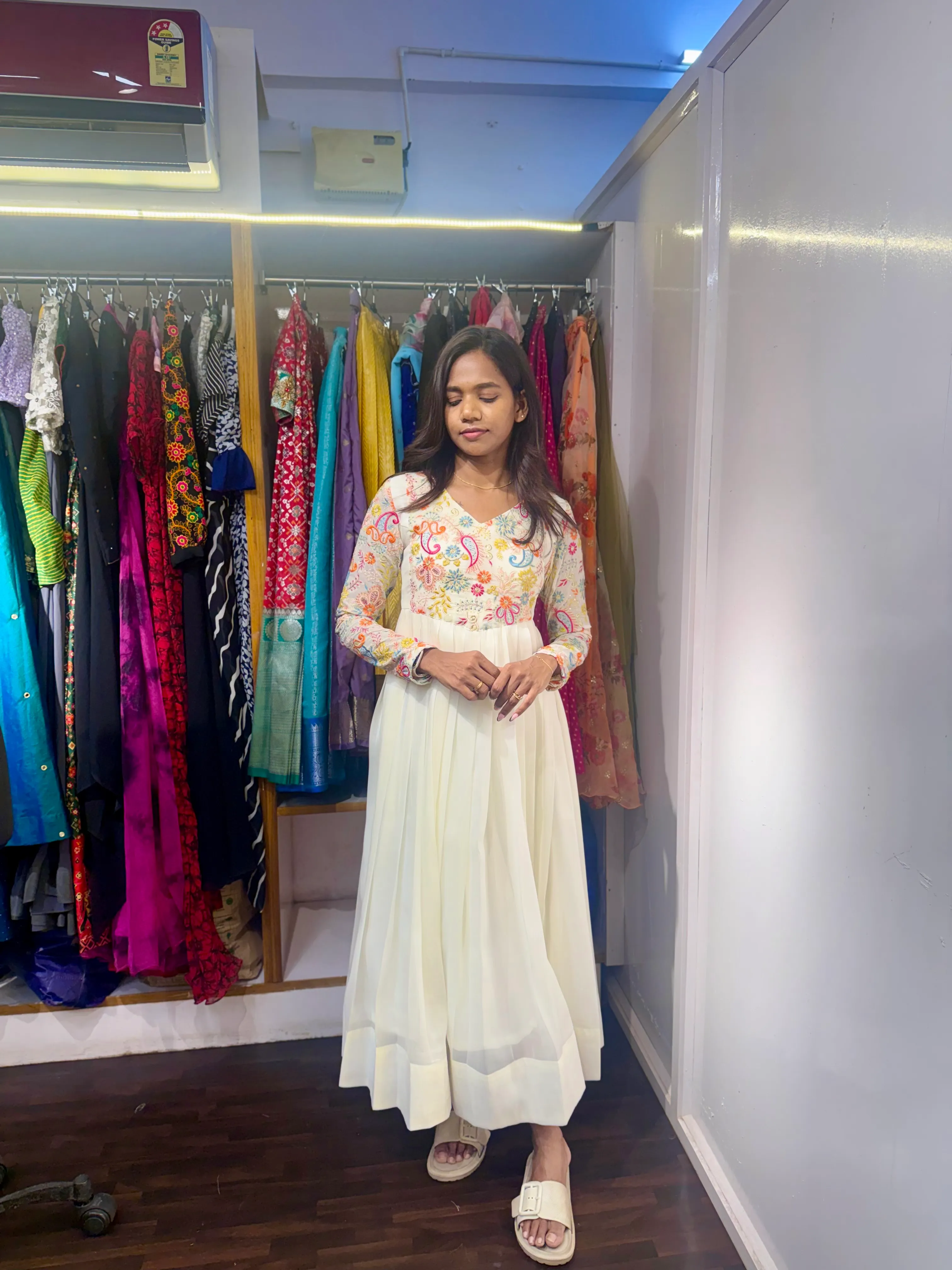 White self embroidered Anarkali