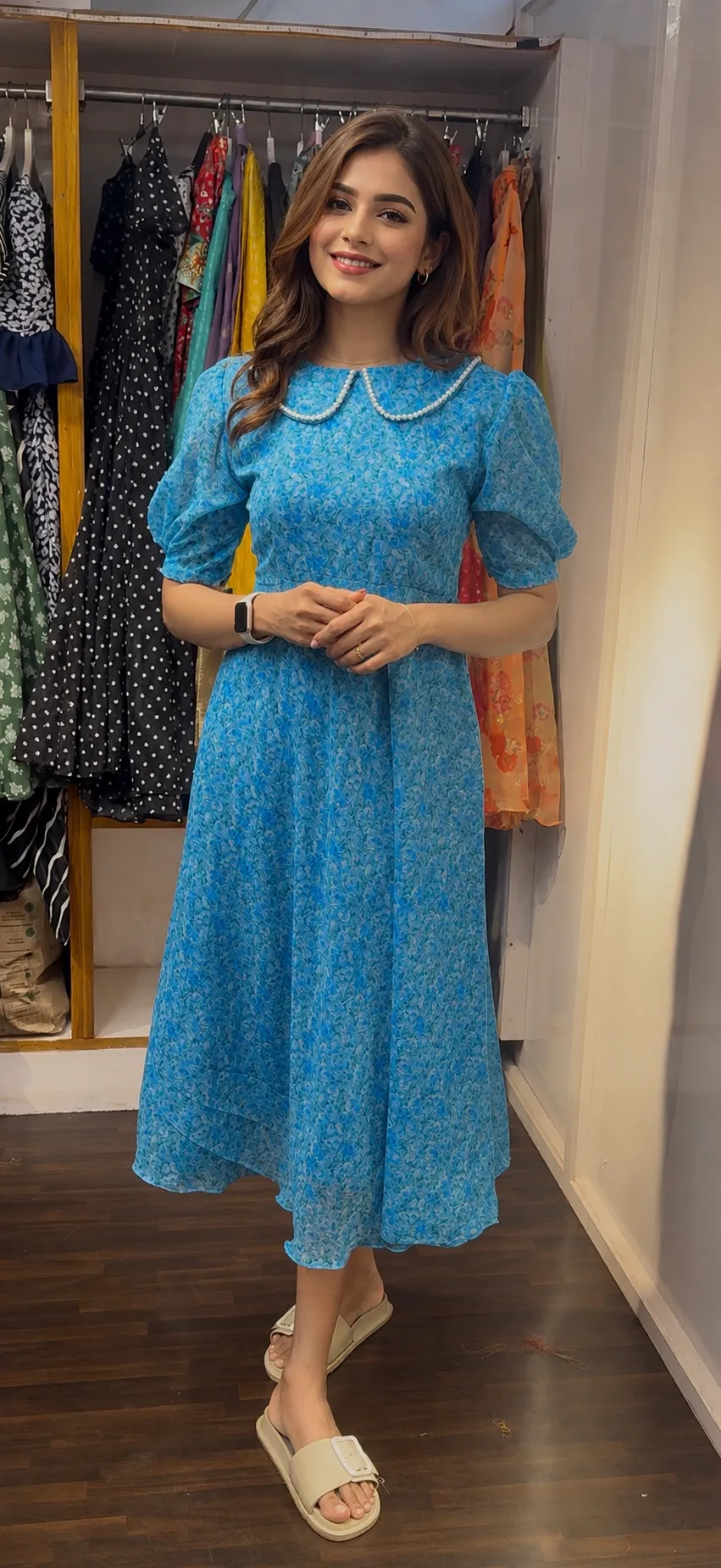 Blue floral Peter-pan collar Dress