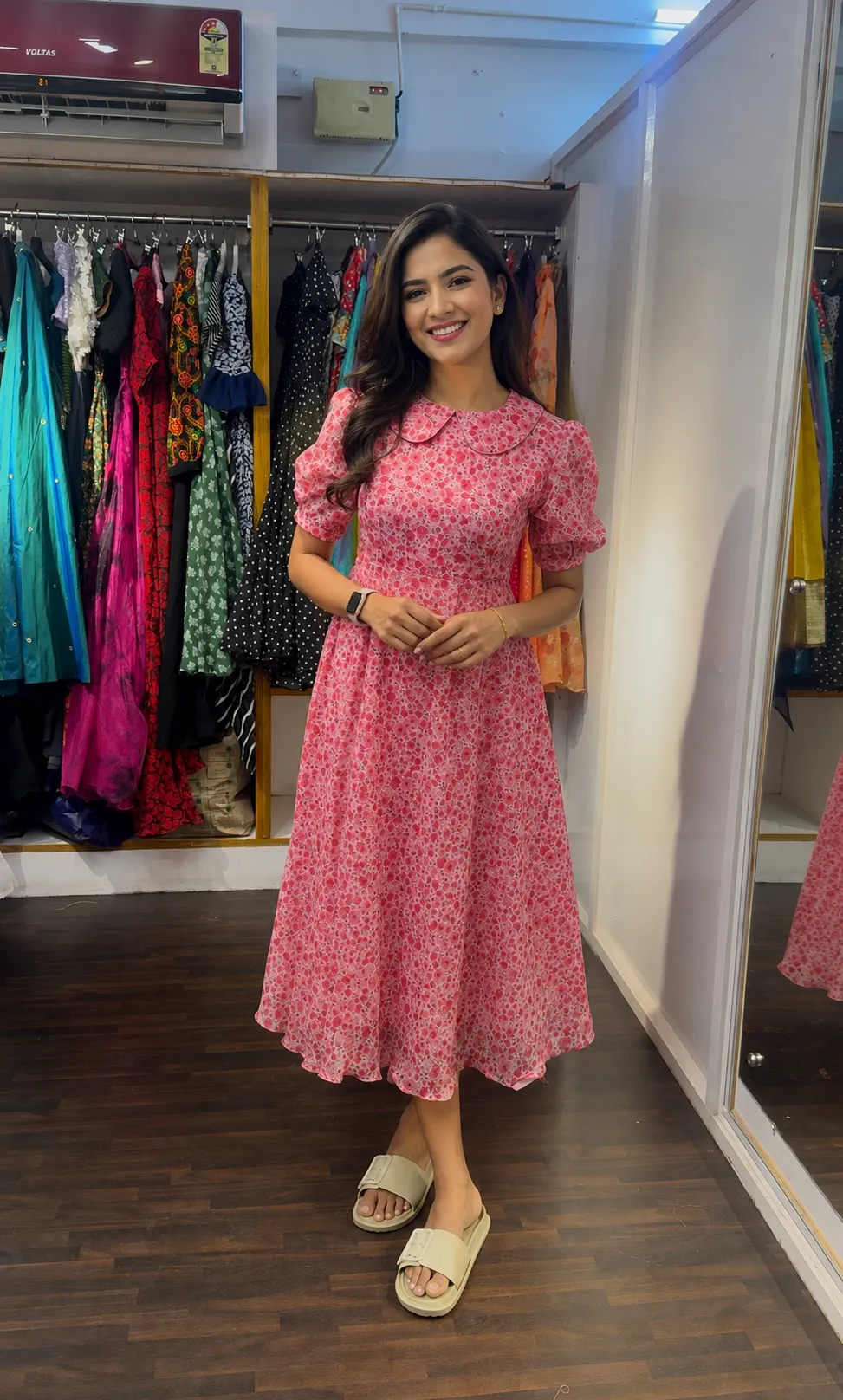 Peach floral Peter-pan collar Dress