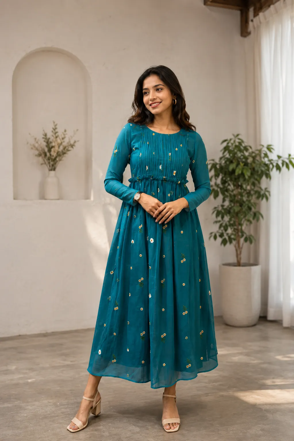 Teal Green Mulchanderi Frock