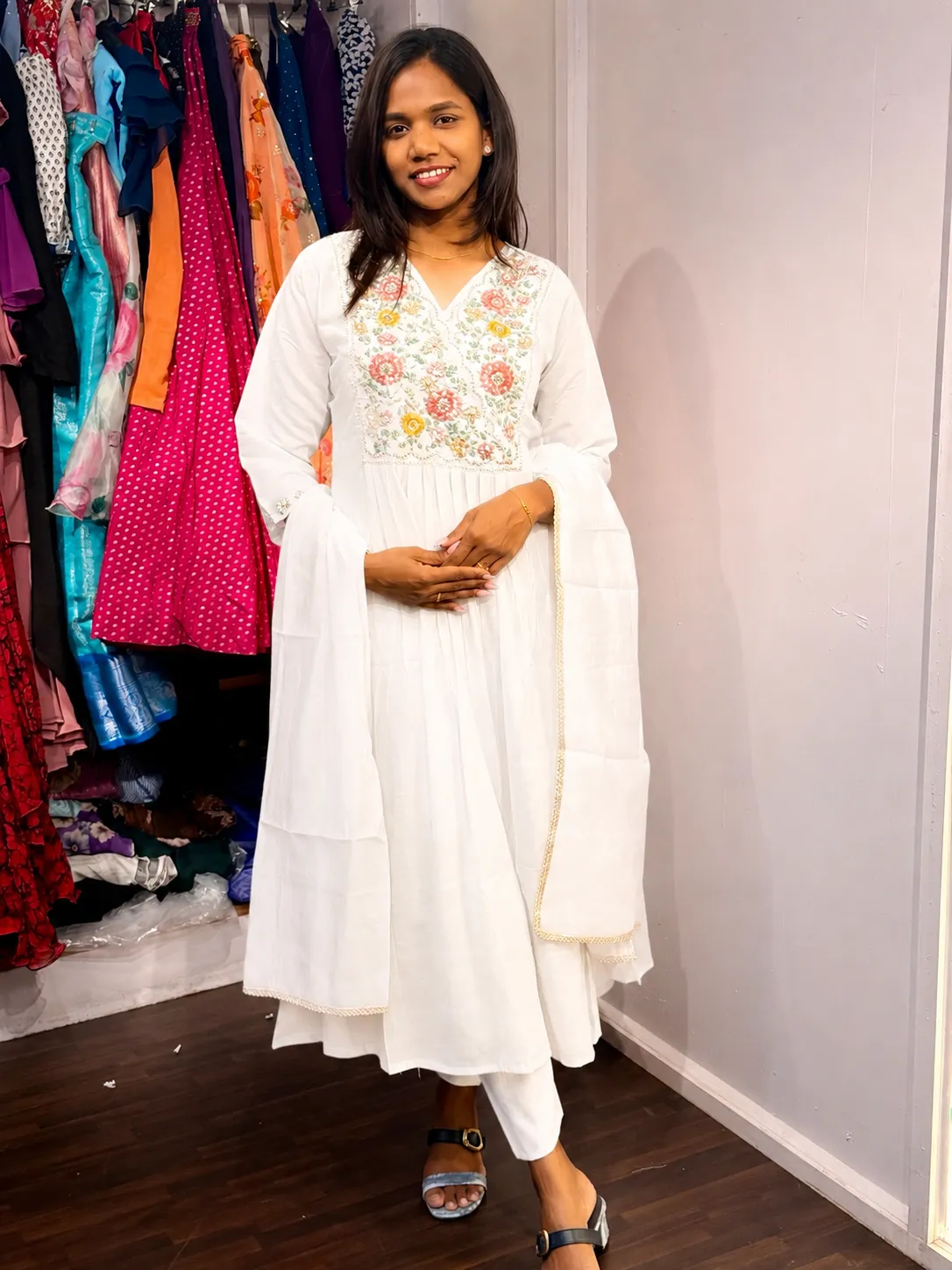 White mulchanderi 3 piece set