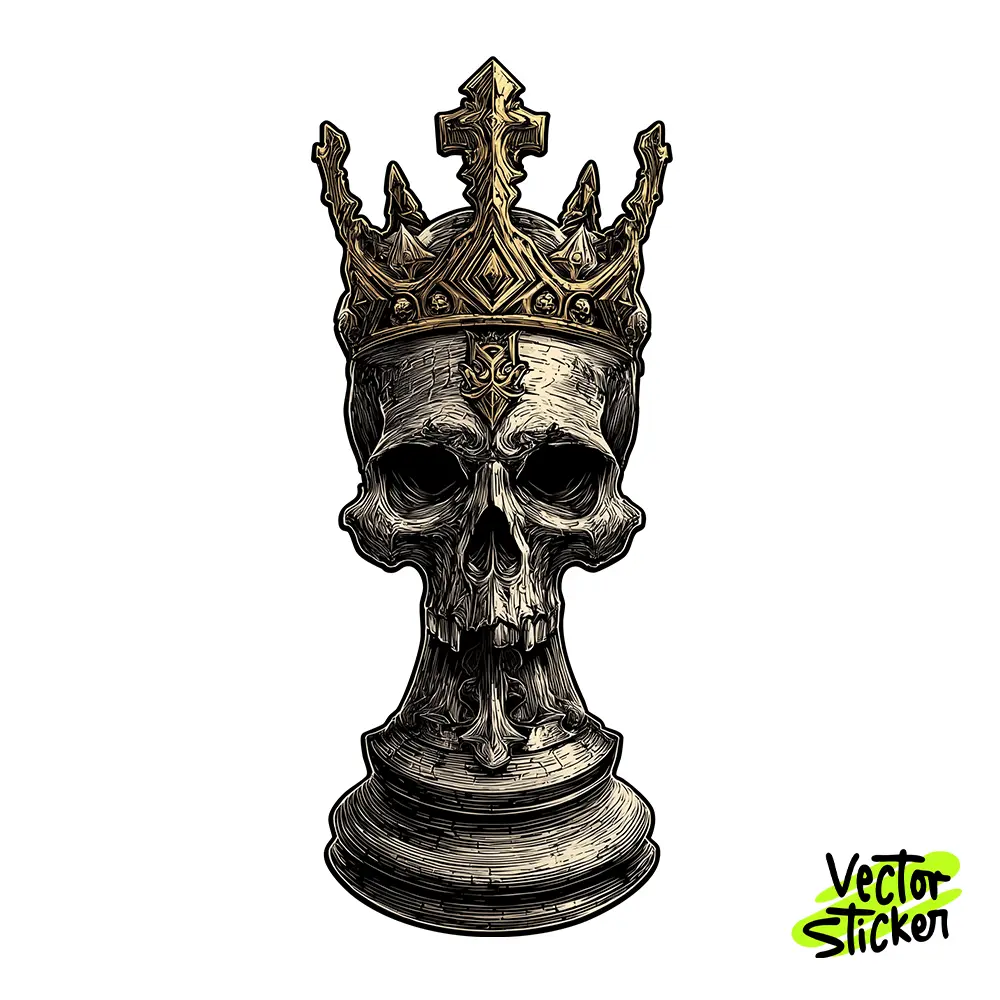 Dark Skull Chess King Illustration – Gothic Style | VectorSticker Free PNG Download