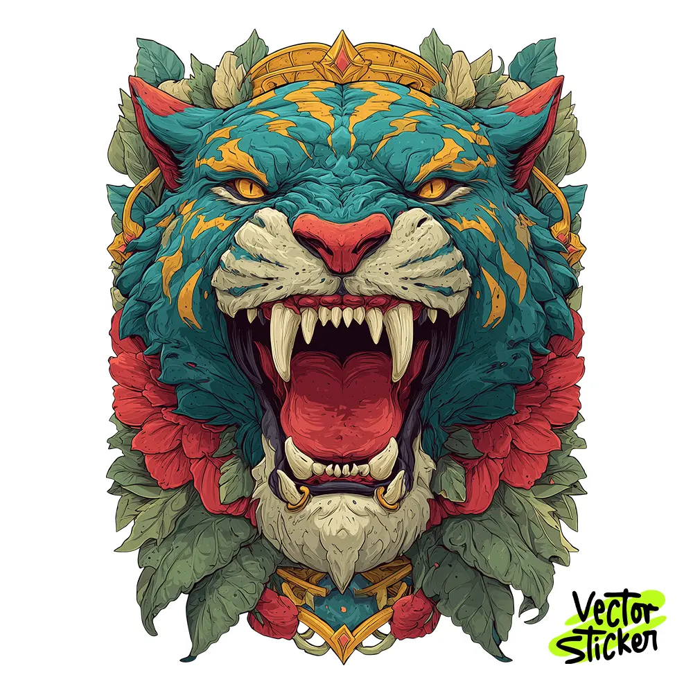 Fierce Tiger Head Illustration – Tattoo Style | VectorSticker Free PNG Download