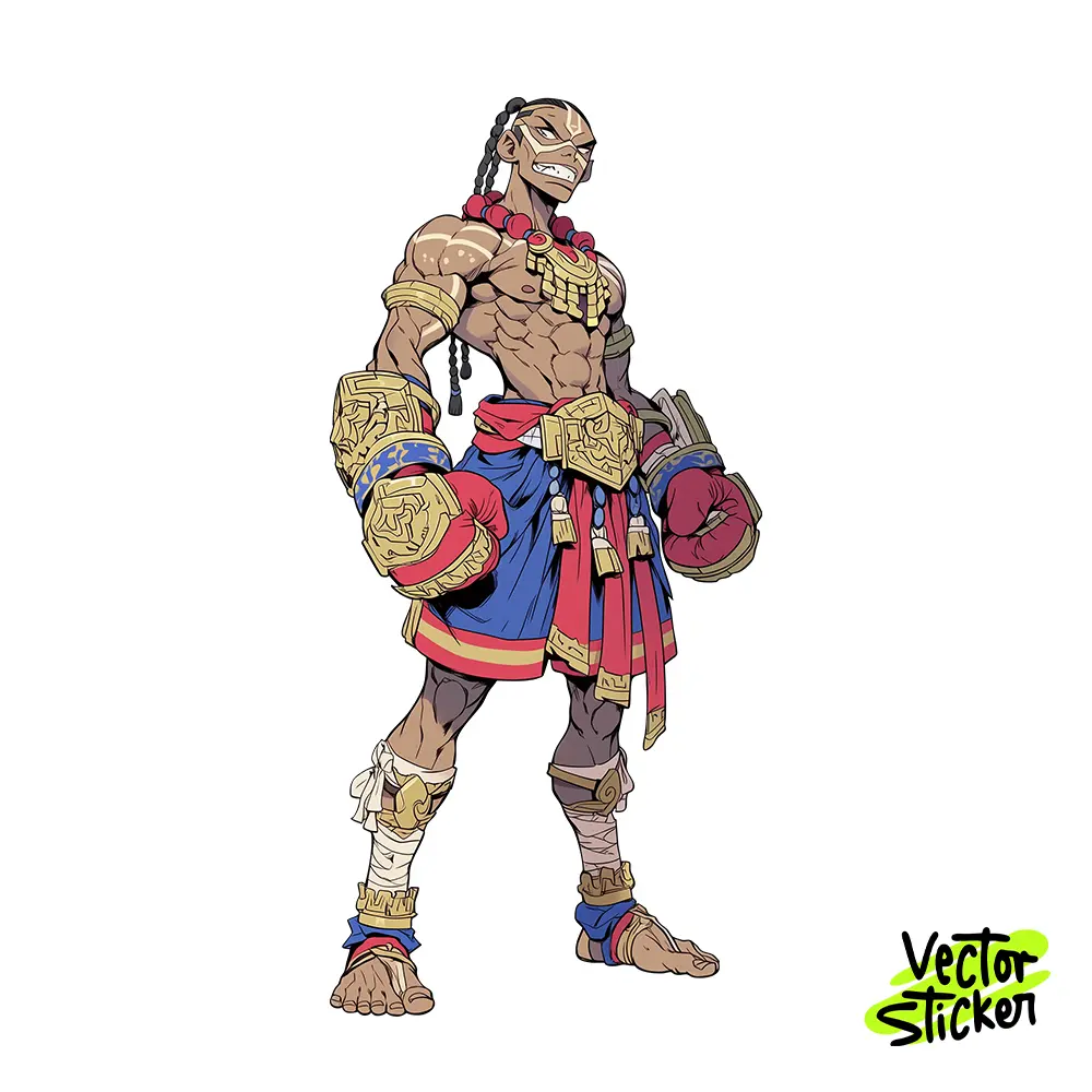 Fierce Muay Thai Fighter Illustration – Cartoon Style | VectorSticker Free PNG Download