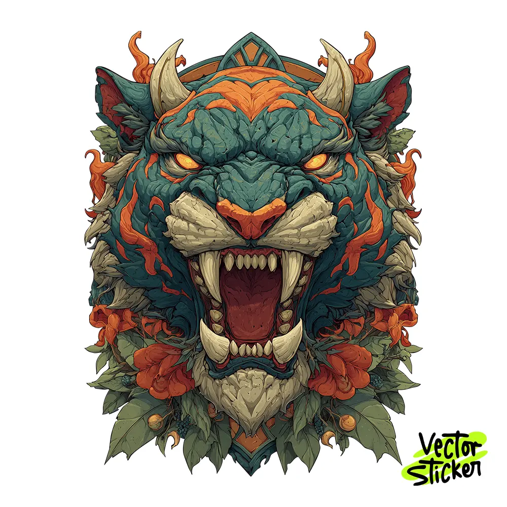 Fierce Demon Tiger Illustration – Tattoo Style | VectorSticker Free PNG Download