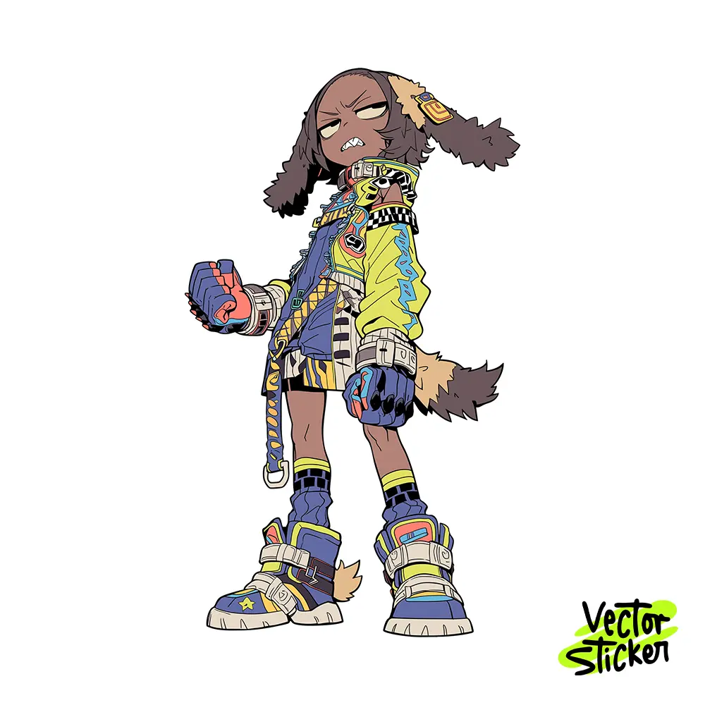 Edgy Anime Dog Girl Illustration – Streetwear Style | VectorSticker Free PNG Download
