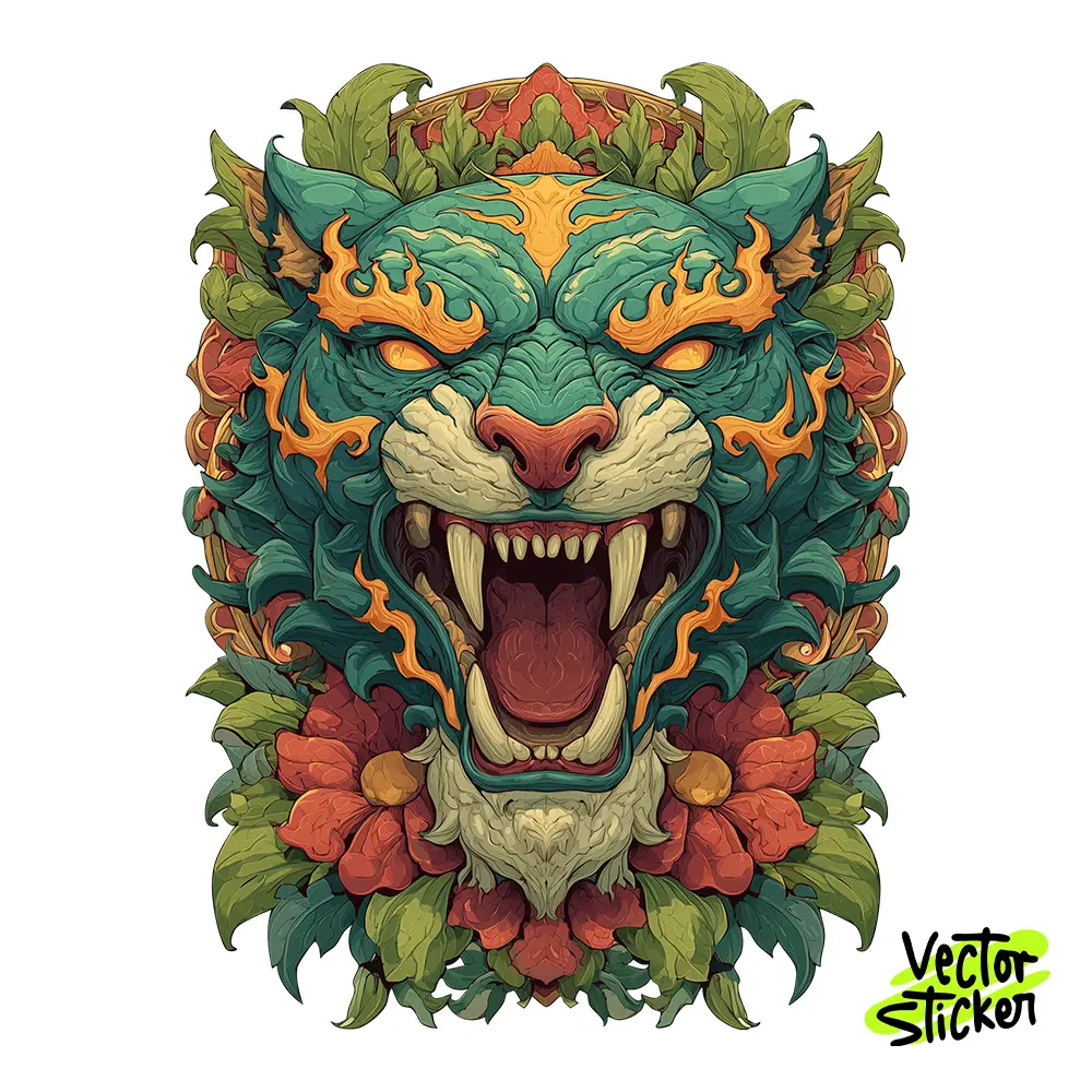 Fierce Demon Tiger Illustration 2 – Tattoo Style | VectorSticker Free PNG Download