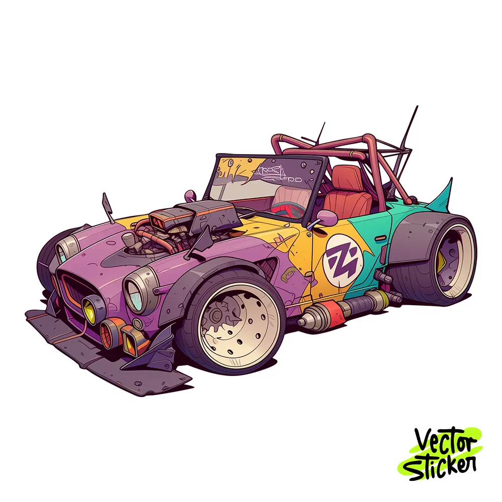 Cyberpunk Apocalyptic Car Illustration – Cyberpunk Style | VectorSticker Free PNG Download