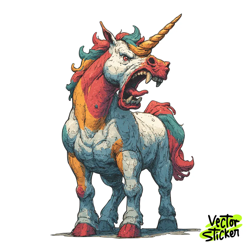 Creepy Unicorn Illustration – Horror Style | VectorSticker Free PNG Download