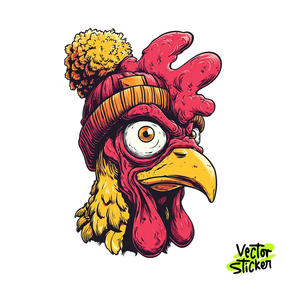 Funny Chicken Beanie Illustration – Cartoon Style | VectorSticker Free PNG Download