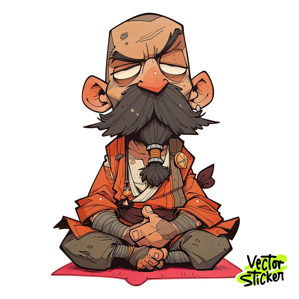 Wise Meditating Monk Illustration – Cartoon Style | VectorSticker Free PNG Download
