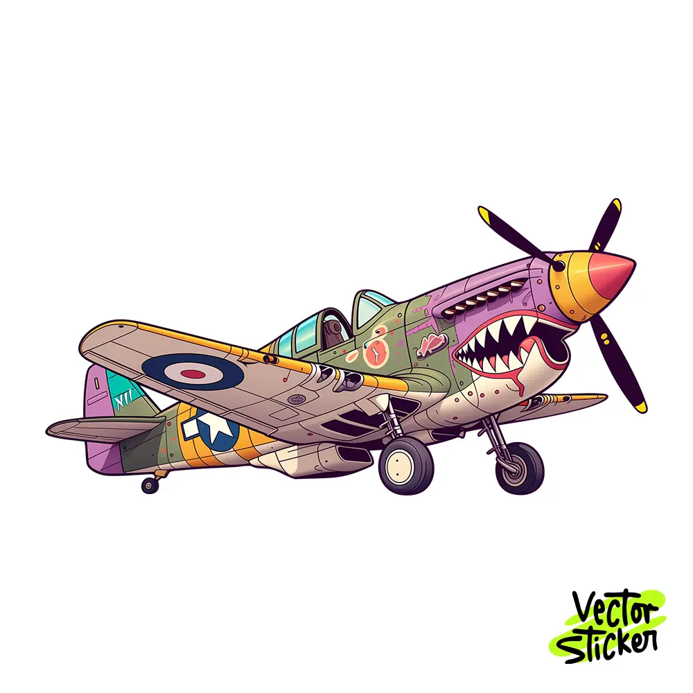 Vintage WWII Fighter Plane Illustration – Cartoon Style | VectorSticker Free PNG Download