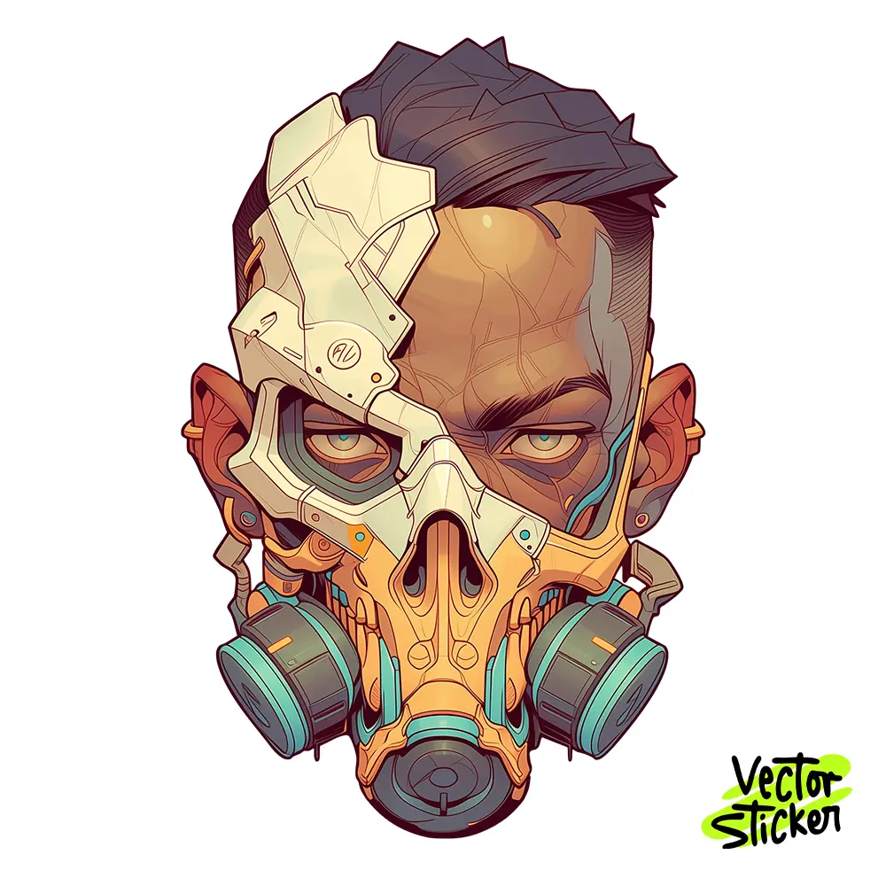 Cyberpunk Cyborg Soldier Skull Rebreather Vector Sticker – VectorSticker Free PNG