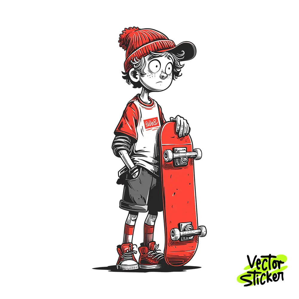 Cool Skater Boy Illustration – Cartoon Style | VectorSticker Free PNG Download