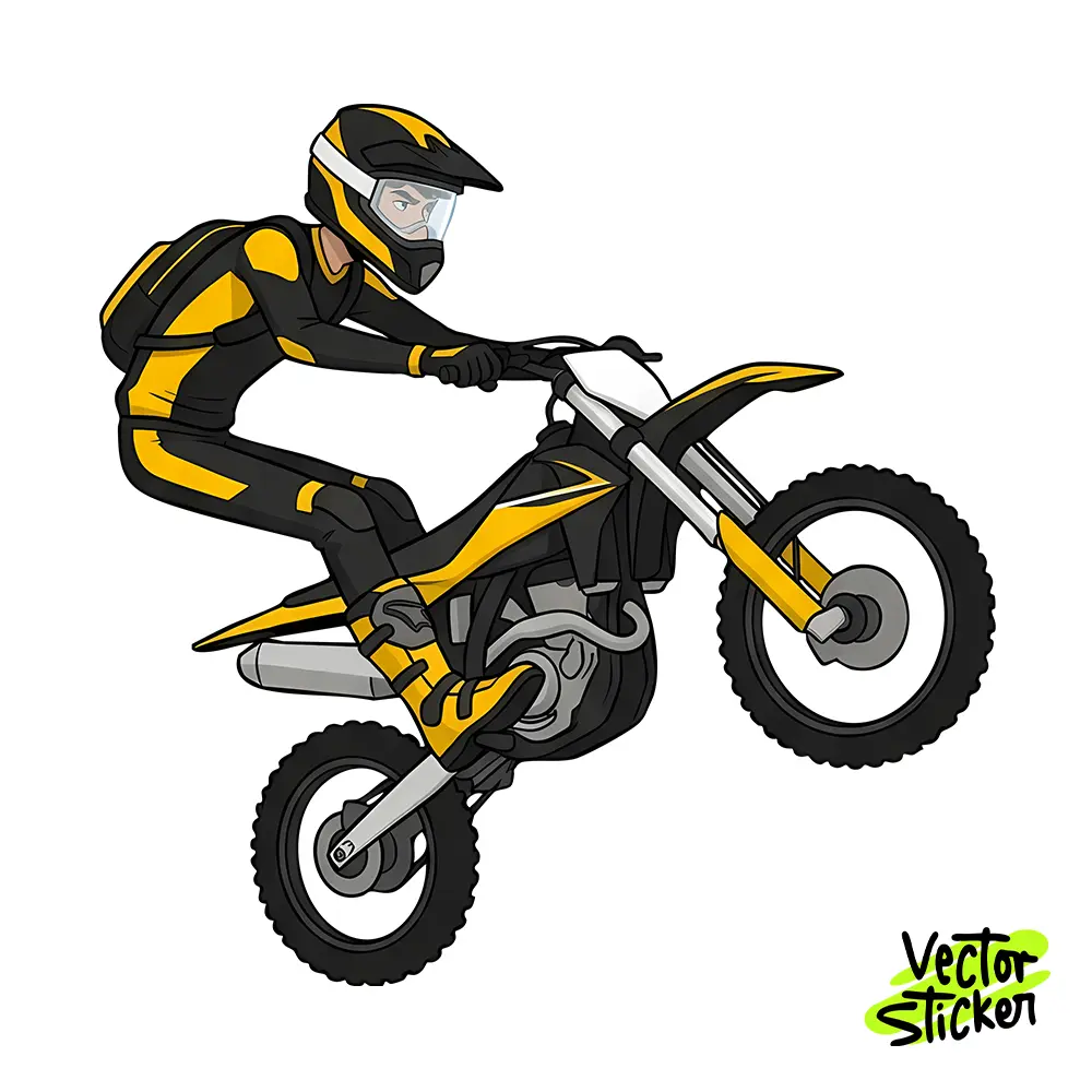 Yellow Dirt Bike Rider Illustration – Cartoon Style | VectorSticker Free PNG Download