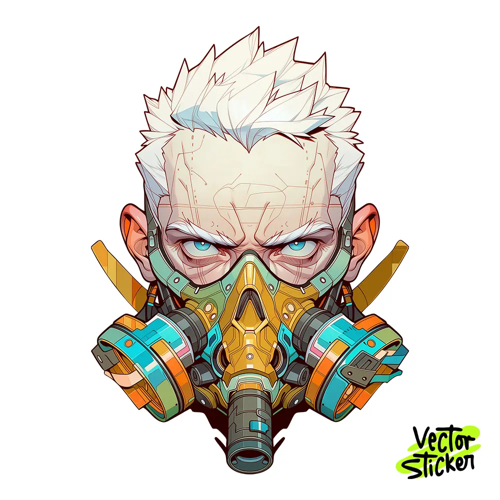 Cyberpunk Cybernetic Man Illustration – Anime Style | VectorSticker Free PNG Download