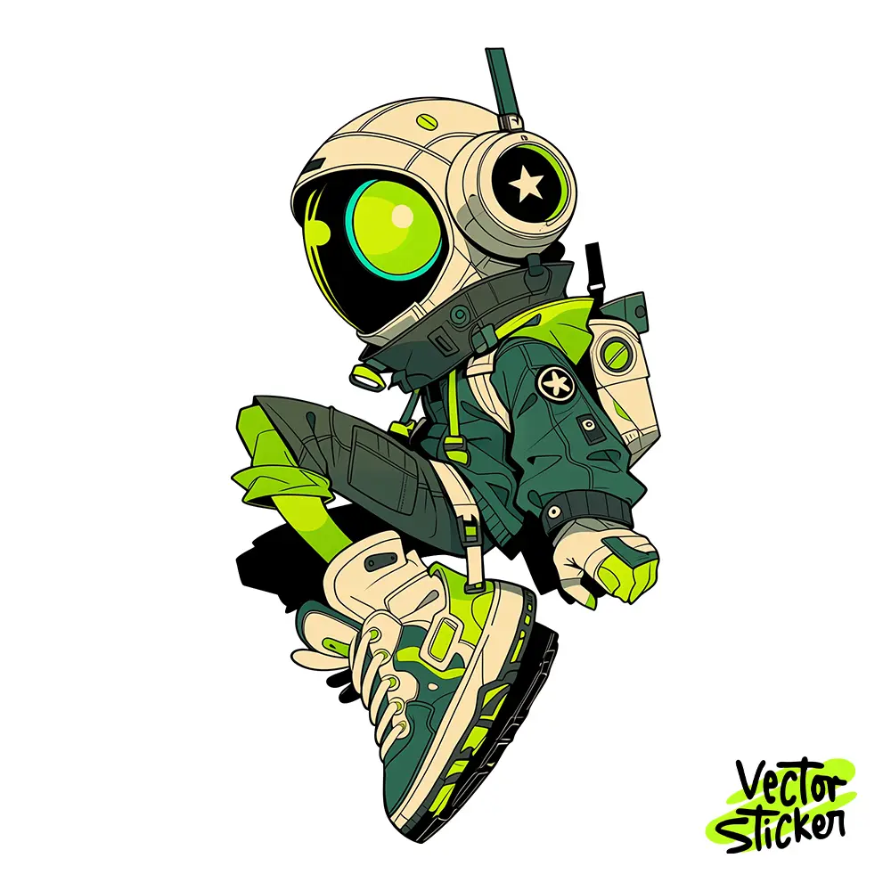 Green Astronaut Illustration – Streetwear Style | VectorSticker Free PNG Download