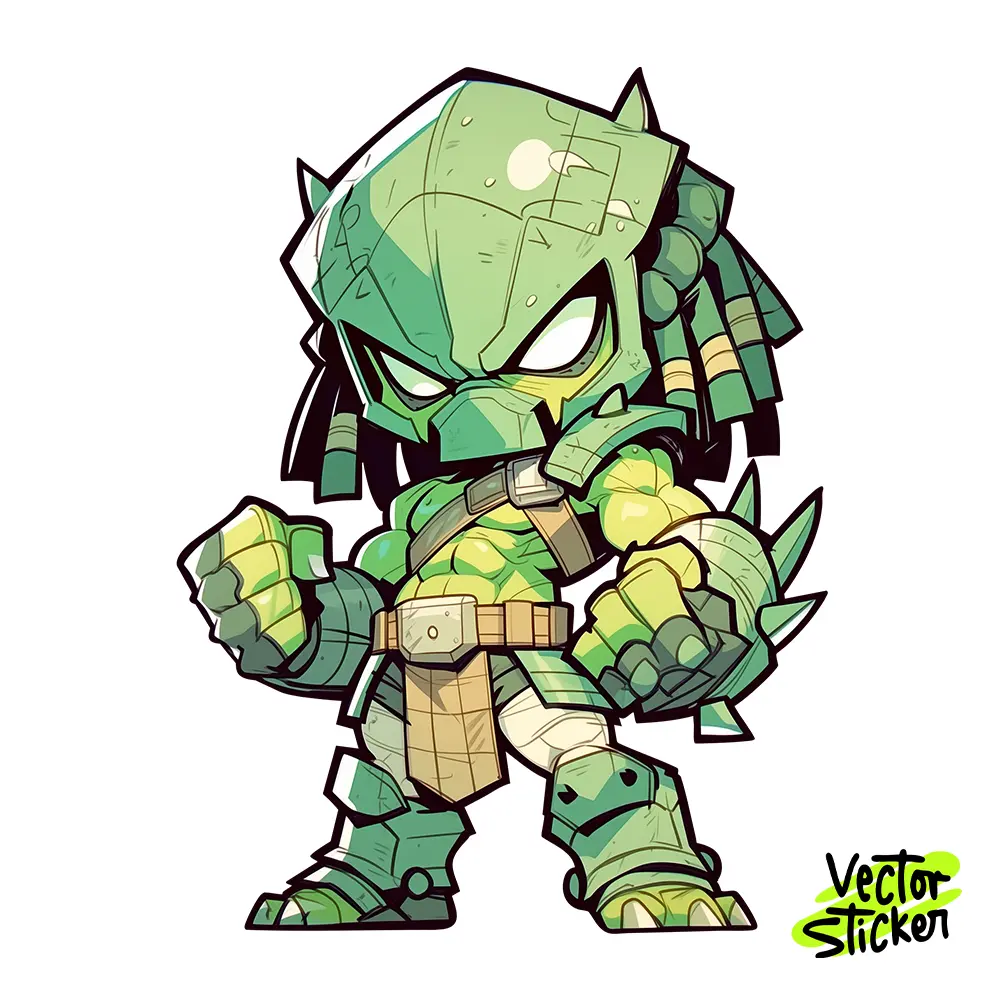 Fierce Green Alien Warrior Illustration – Chibi Style | VectorSticker Free PNG Download