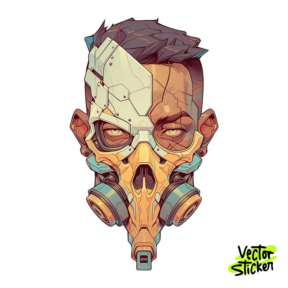 Cyberpunk Cyborg Skull Gas Mask Vector Sticker – VectorSticker Free PNG