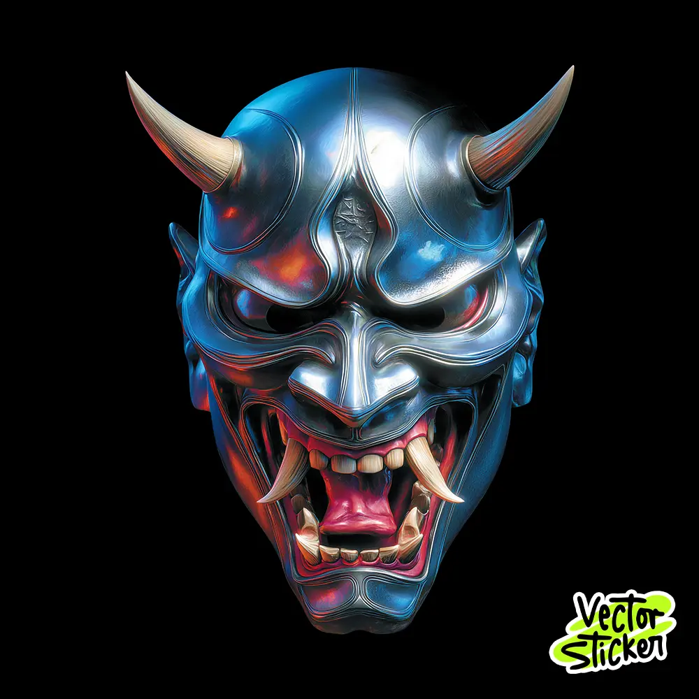 Fierce Japanese Oni Mask Illustration – Traditional Style | VectorSticker Free PNG Download